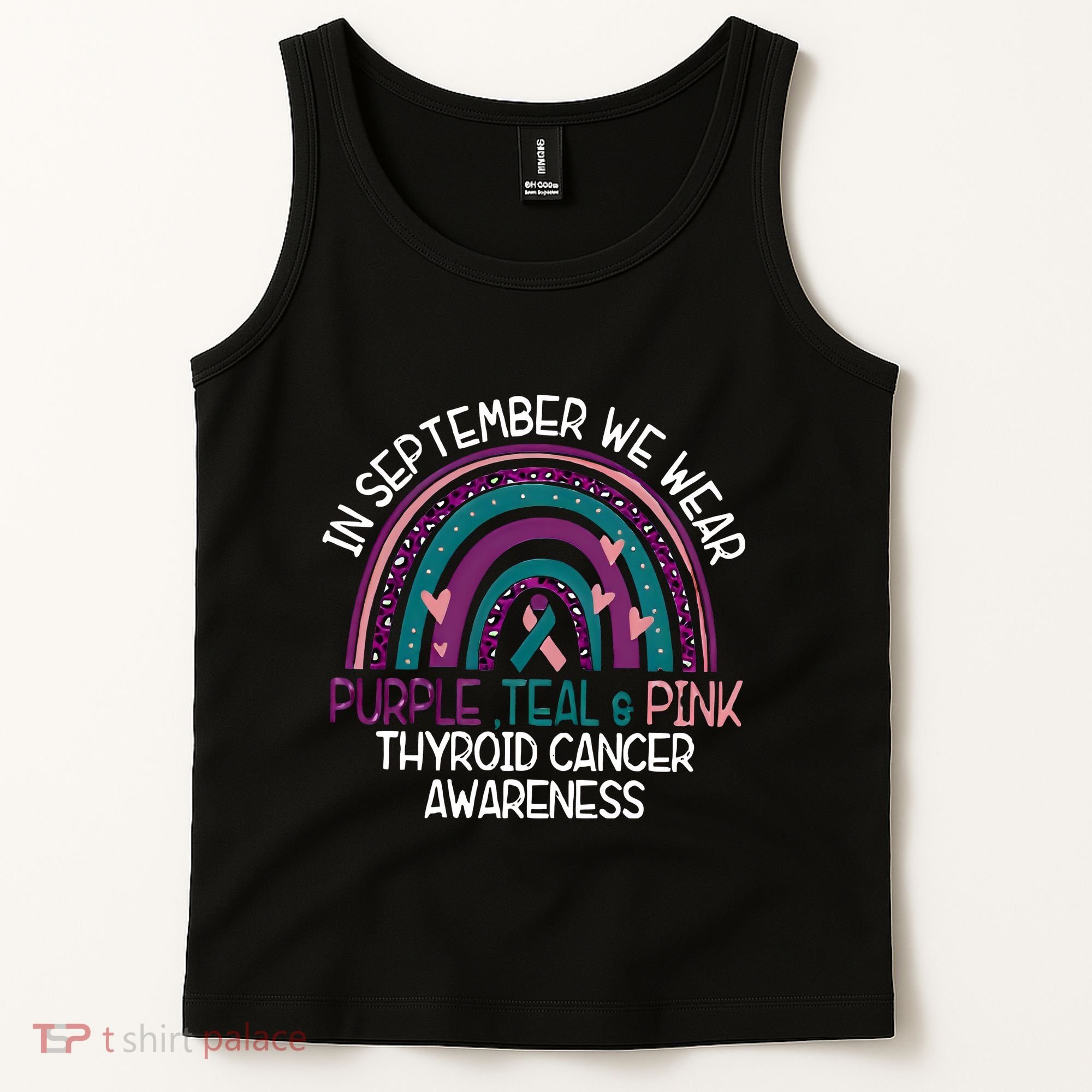 In September We Wear Purple Teal Pink Thyroid Cancer Awareness Tank Top
