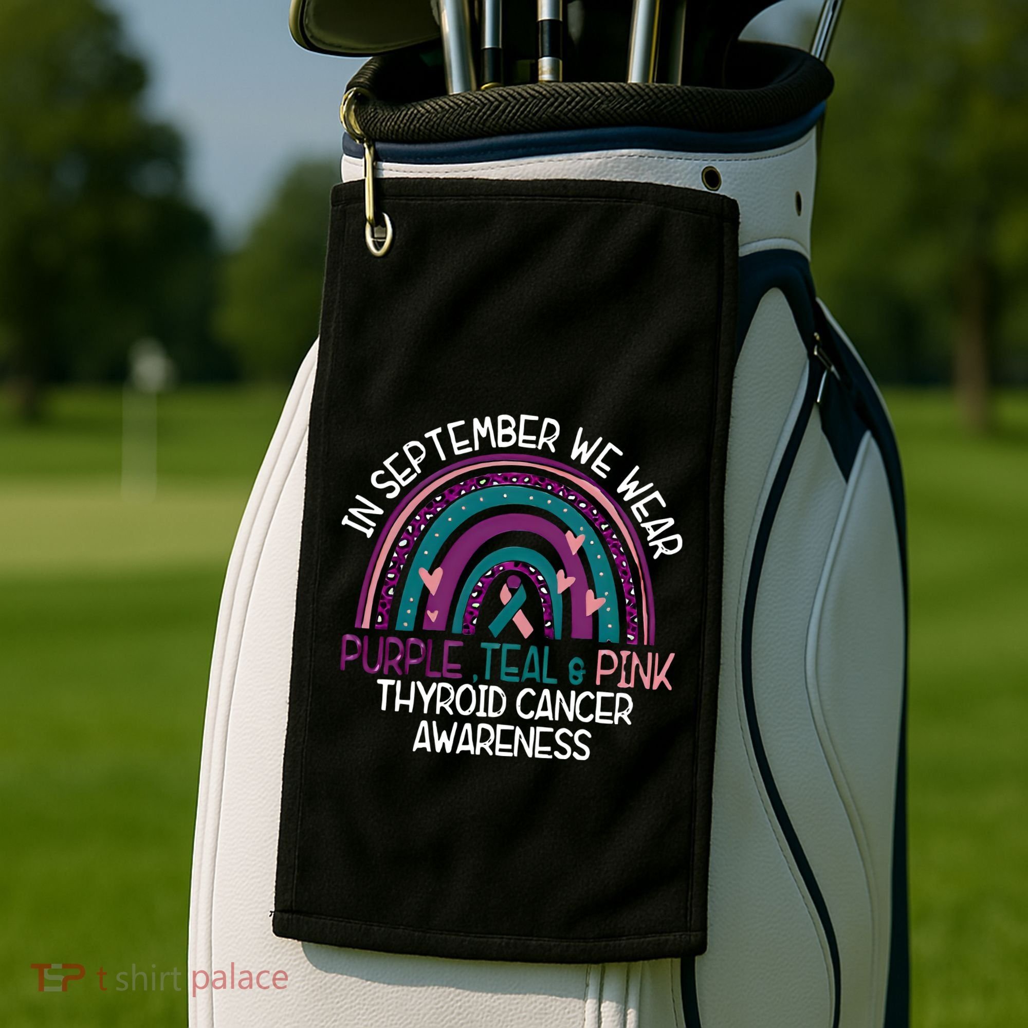 In September We Wear Purple Teal Pink Thyroid Cancer Awareness Golf Towel