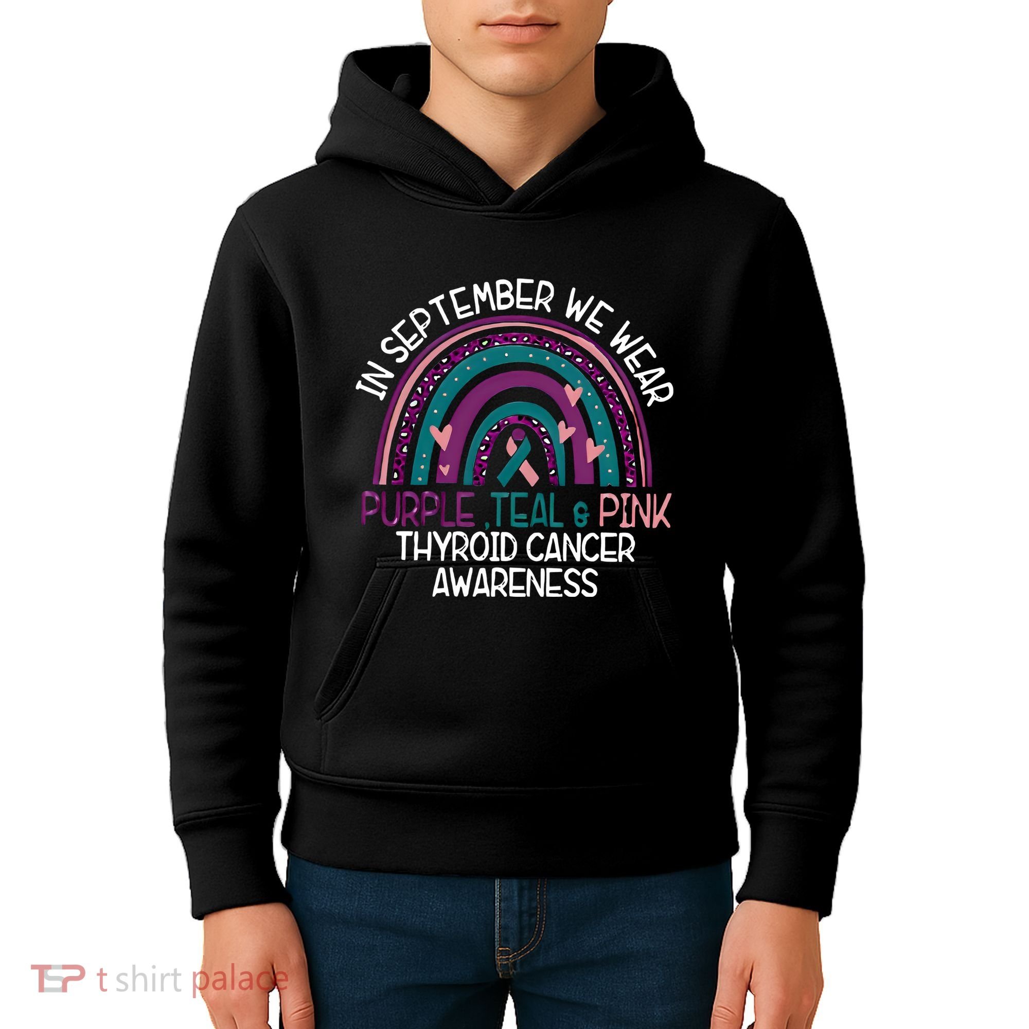 In September We Wear Purple Teal Pink Thyroid Cancer Awareness Kids Hoodie