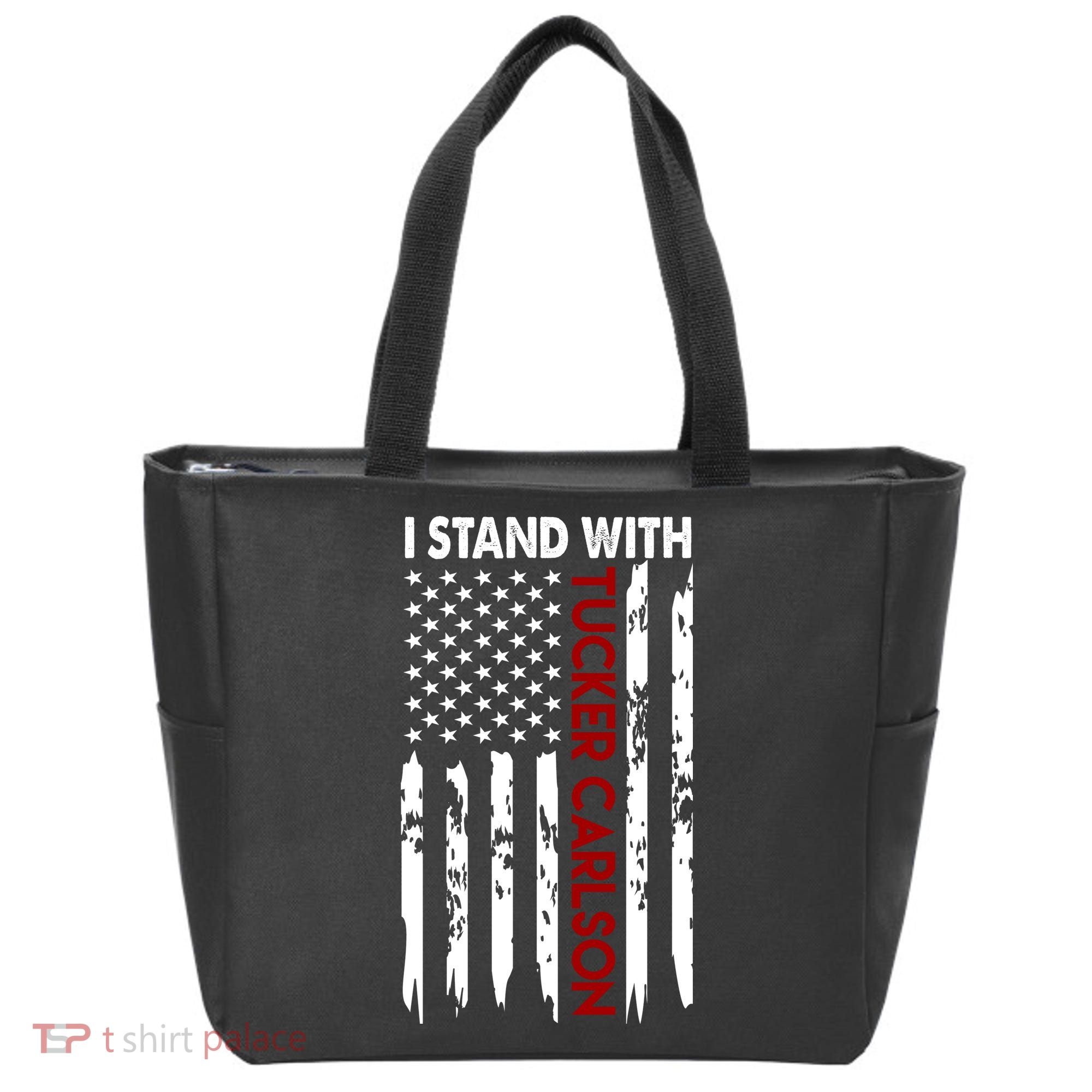 I Stand With Tucker Carlson American Flag Political Tote Bag