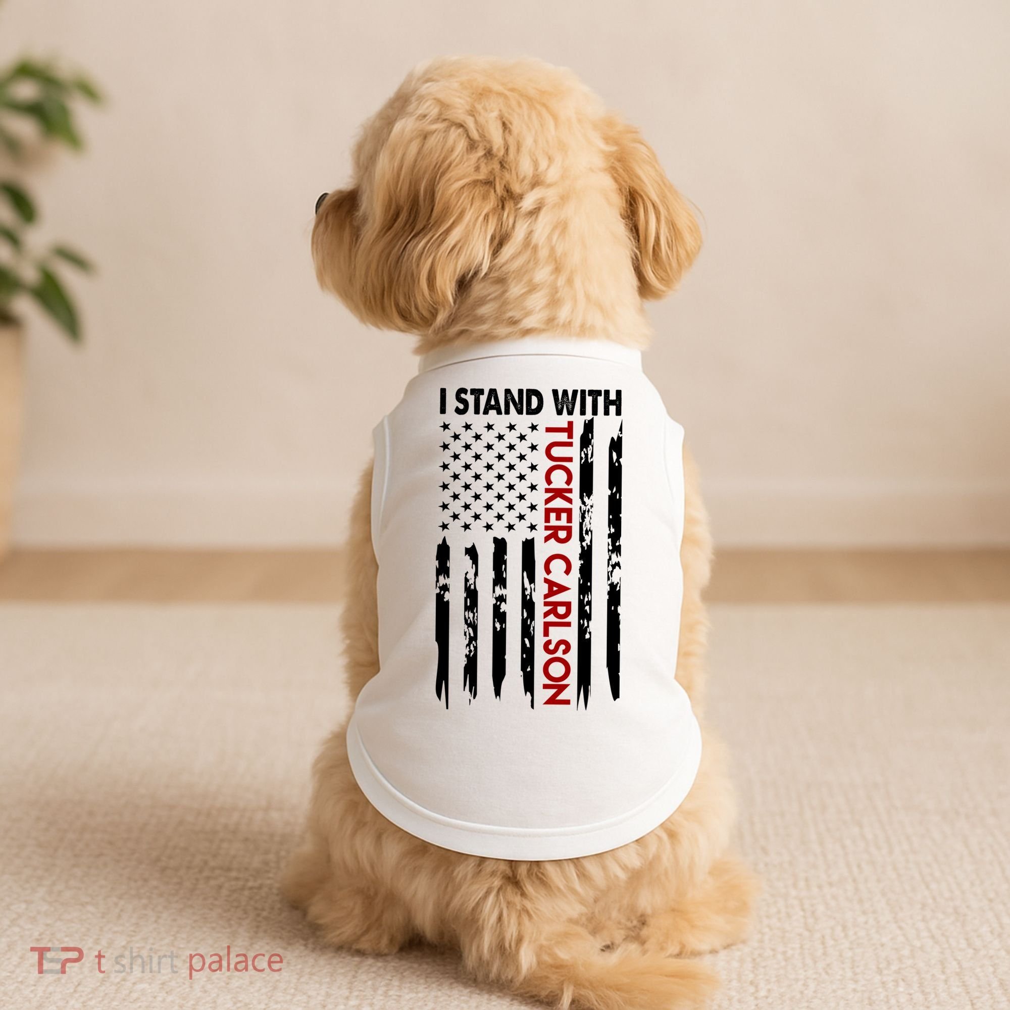 I Stand With Tucker Carlson American Flag Political Doggie Tank