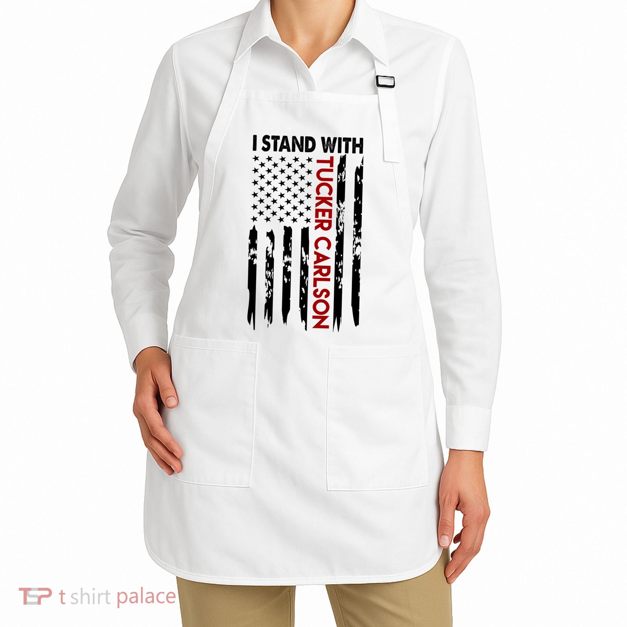 I Stand With Tucker Carlson American Flag Political Apron