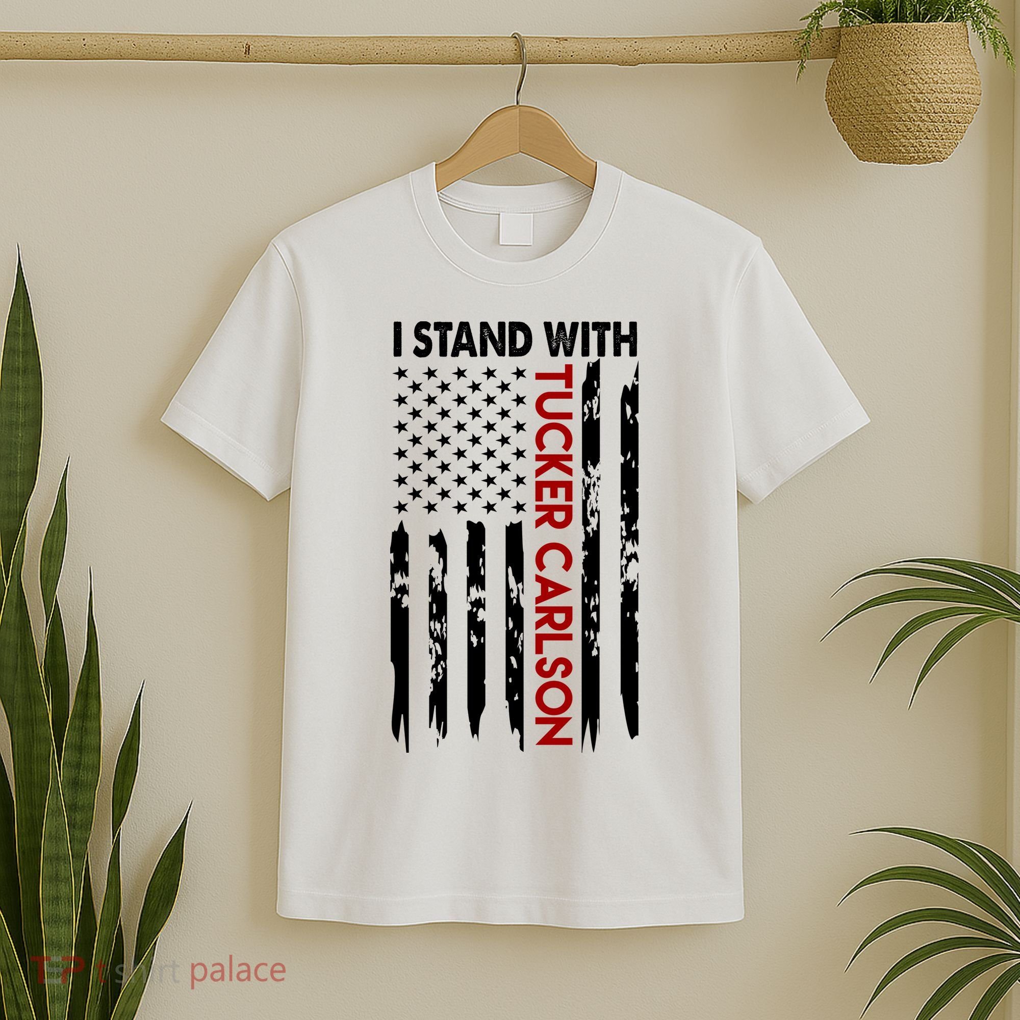 I Stand With Tucker Carlson American Flag Political T-Shirt