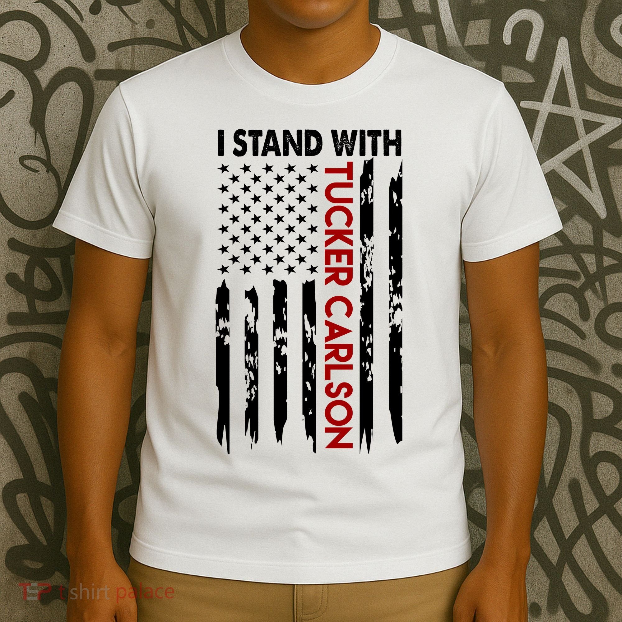I Stand With Tucker Carlson American Flag Political T-Shirt
