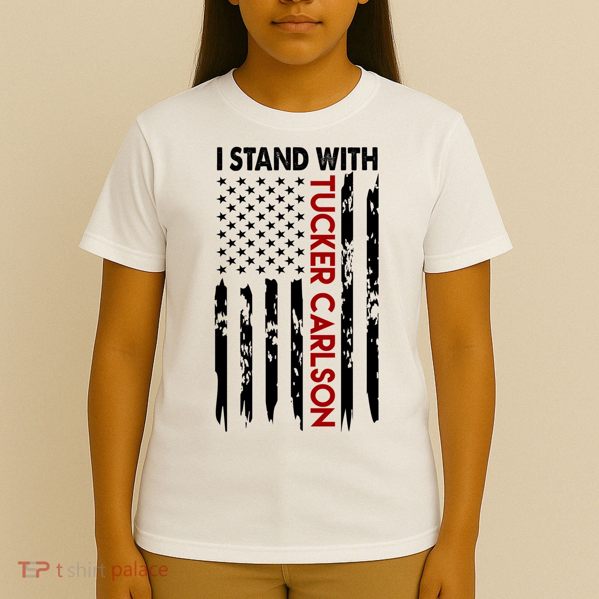 I Stand With Tucker Carlson American Flag Political T-Shirt