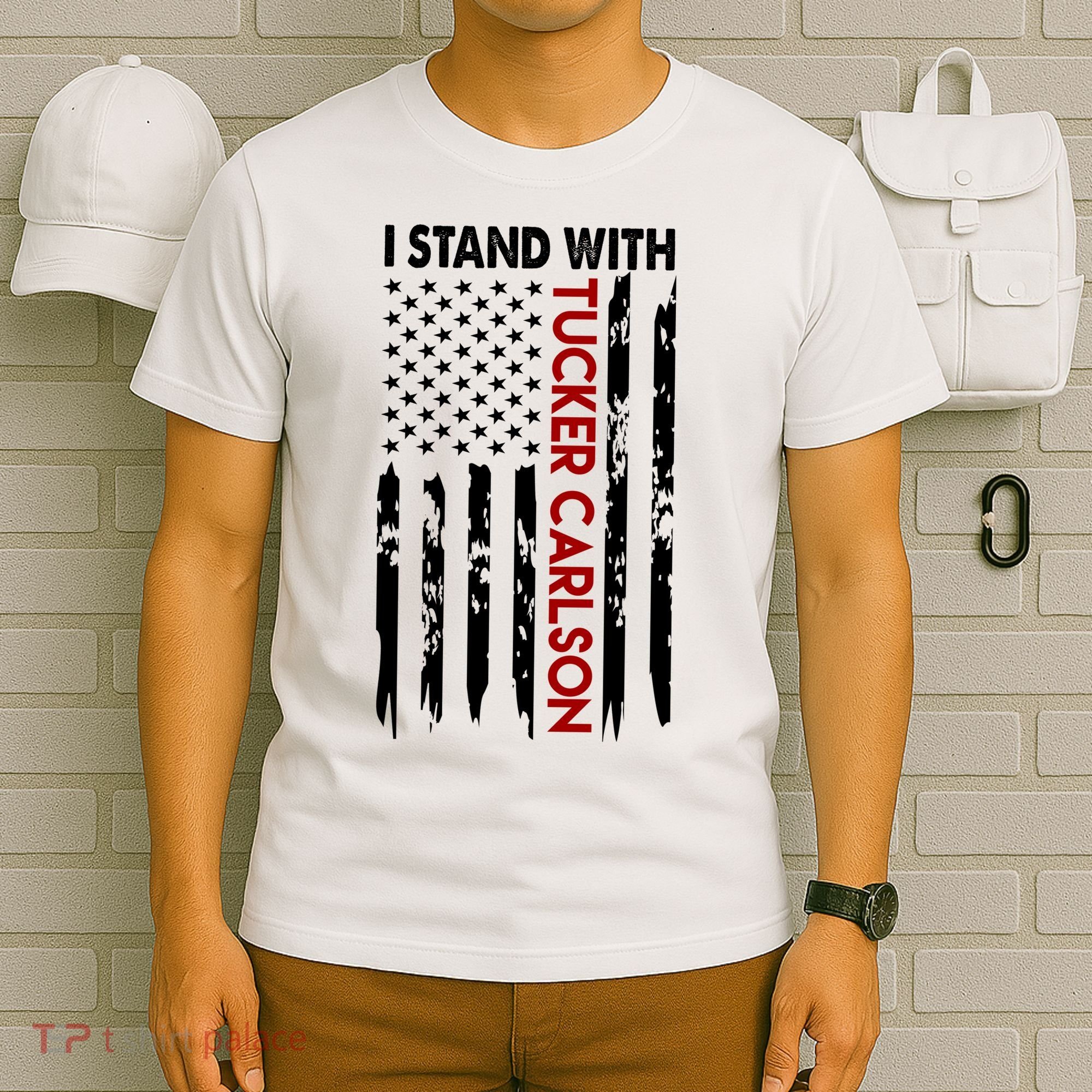 I Stand With Tucker Carlson American Flag Political T-Shirt