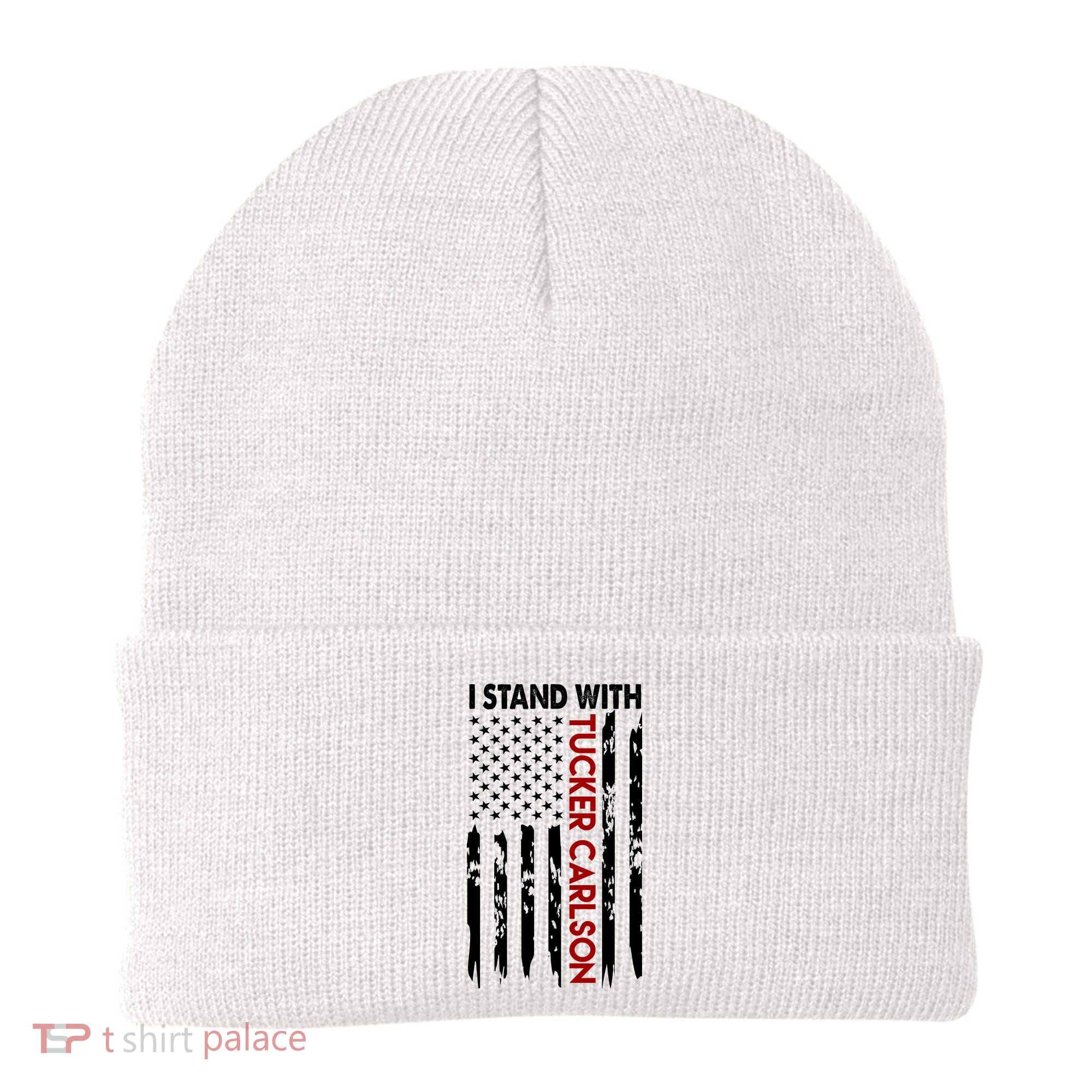 I Stand With Tucker Carlson American Flag Political Beanie