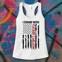 I Stand With Tucker Carlson American Flag Political Women's Tank Top thumb 3