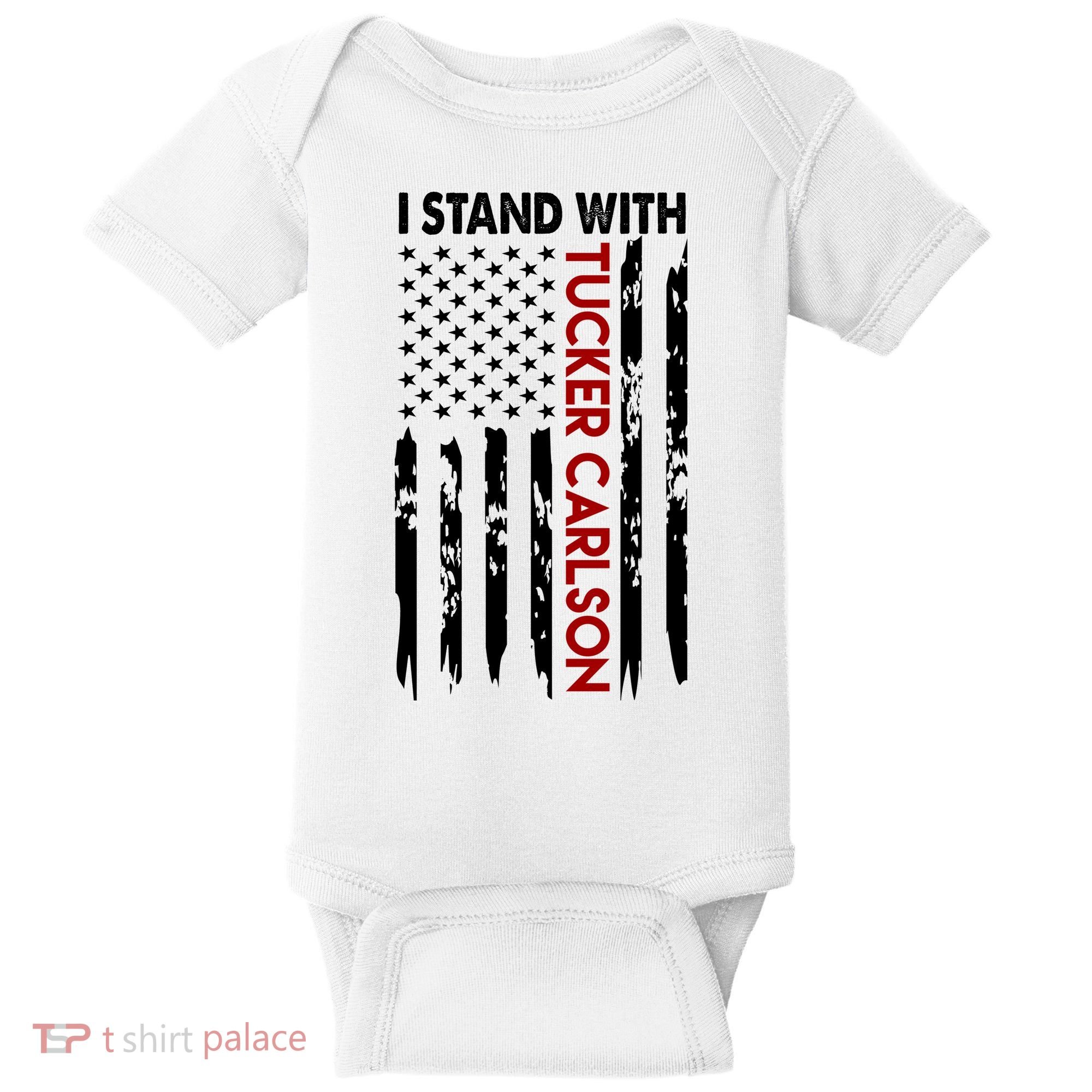 I Stand With Tucker Carlson American Flag Political Baby Bodysuit