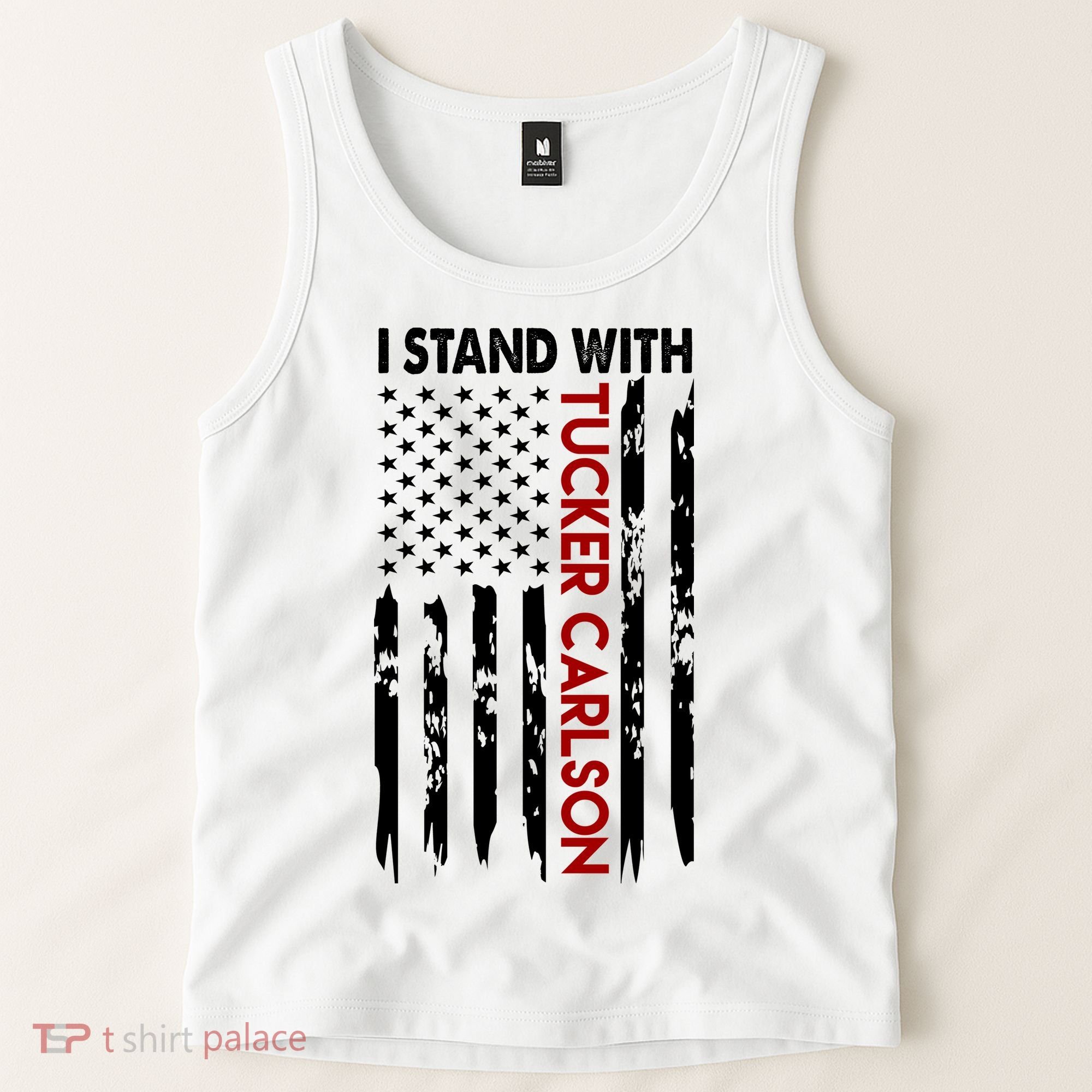 I Stand With Tucker Carlson American Flag Political Tank Top