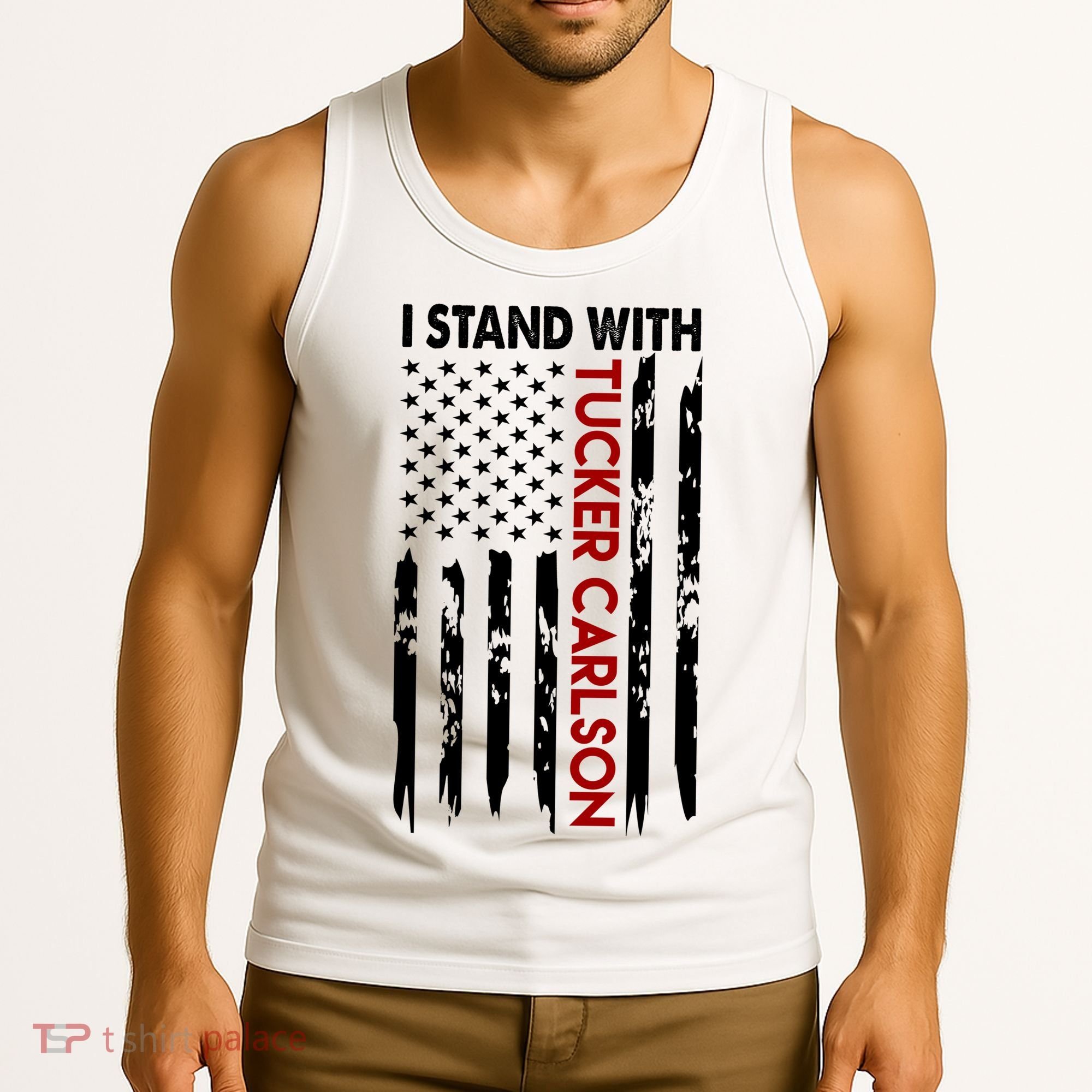 I Stand With Tucker Carlson American Flag Political Tank Top