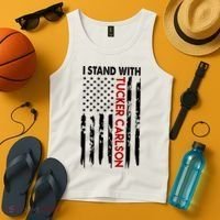 I Stand With Tucker Carlson American Flag Political Tank Top thumb 4