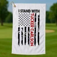 I Stand With Tucker Carlson American Flag Political Golf Towel thumb 1