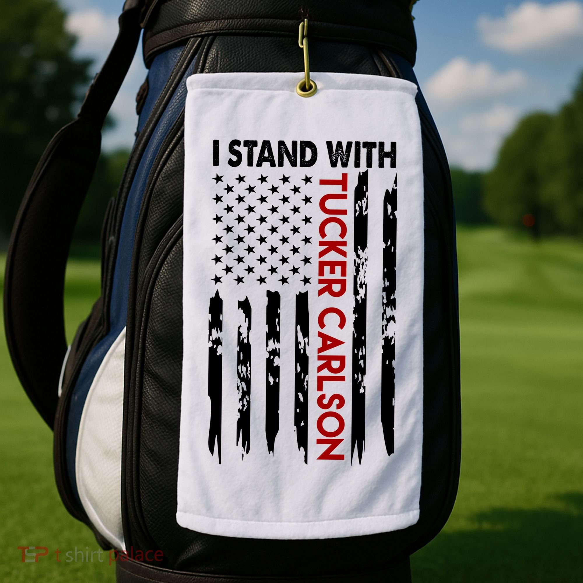 I Stand With Tucker Carlson American Flag Political Golf Towel
