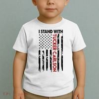 I Stand With Tucker Carlson American Flag Political Toddler T-Shirt thumb 2