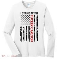 I Stand With Tucker Carlson American Flag Political Women's Long Sleeve Shirt thumb 0