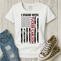 I Stand With Tucker Carlson American Flag Political Women's T-Shirt thumb 3