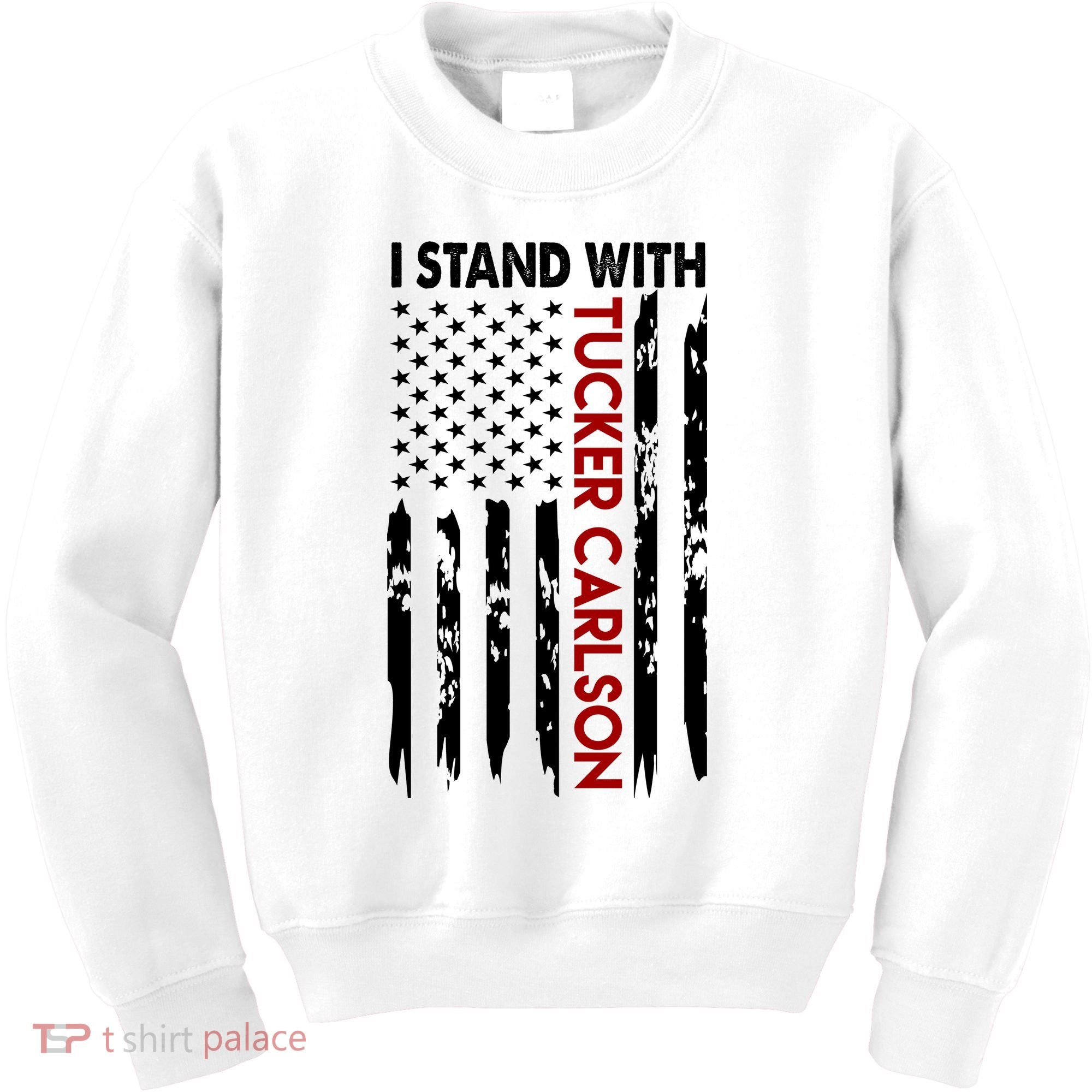 I Stand With Tucker Carlson American Flag Political Kids Sweatshirt