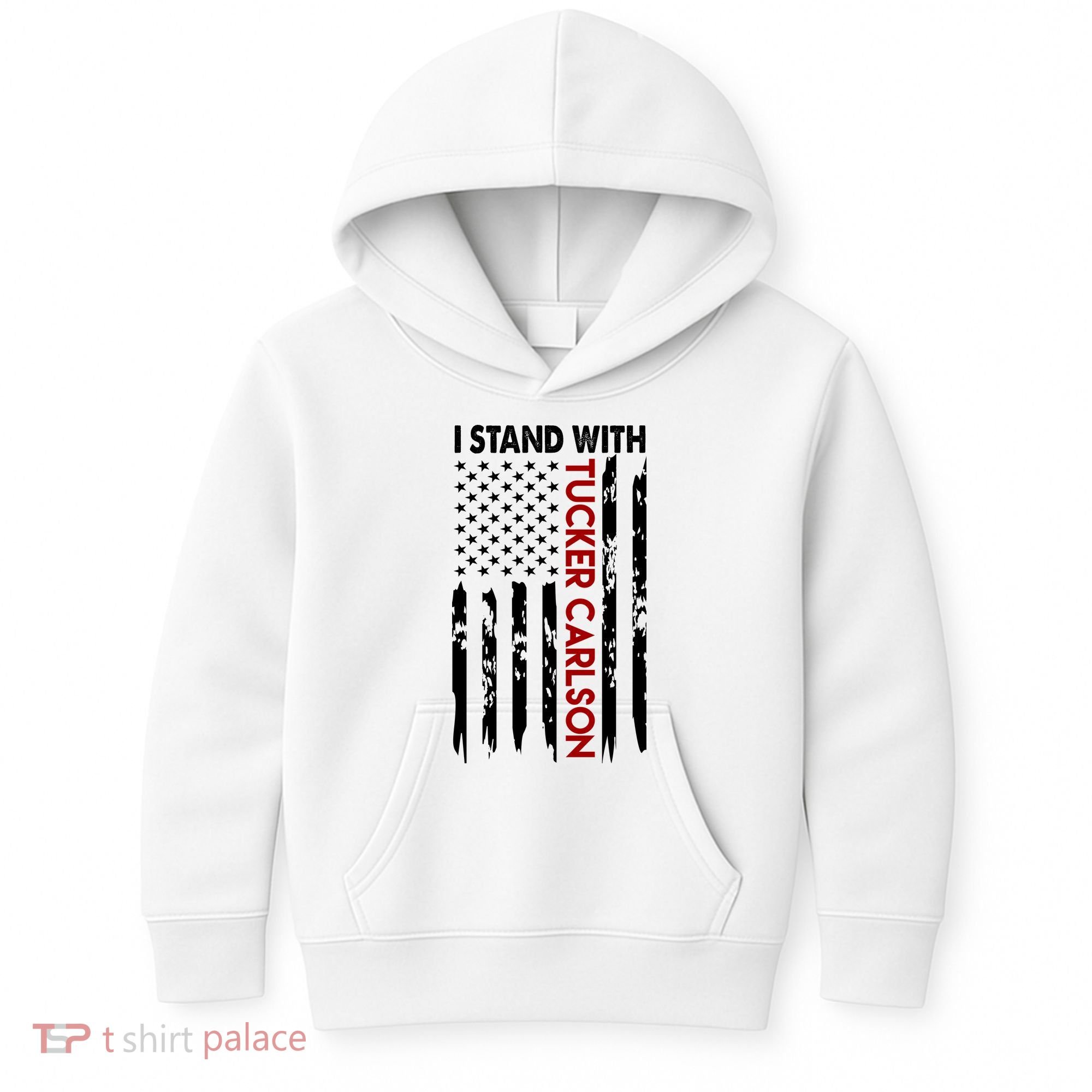 I Stand With Tucker Carlson American Flag Political Kids Hoodie