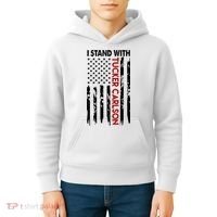 I Stand With Tucker Carlson American Flag Political Kids Hoodie thumb 4