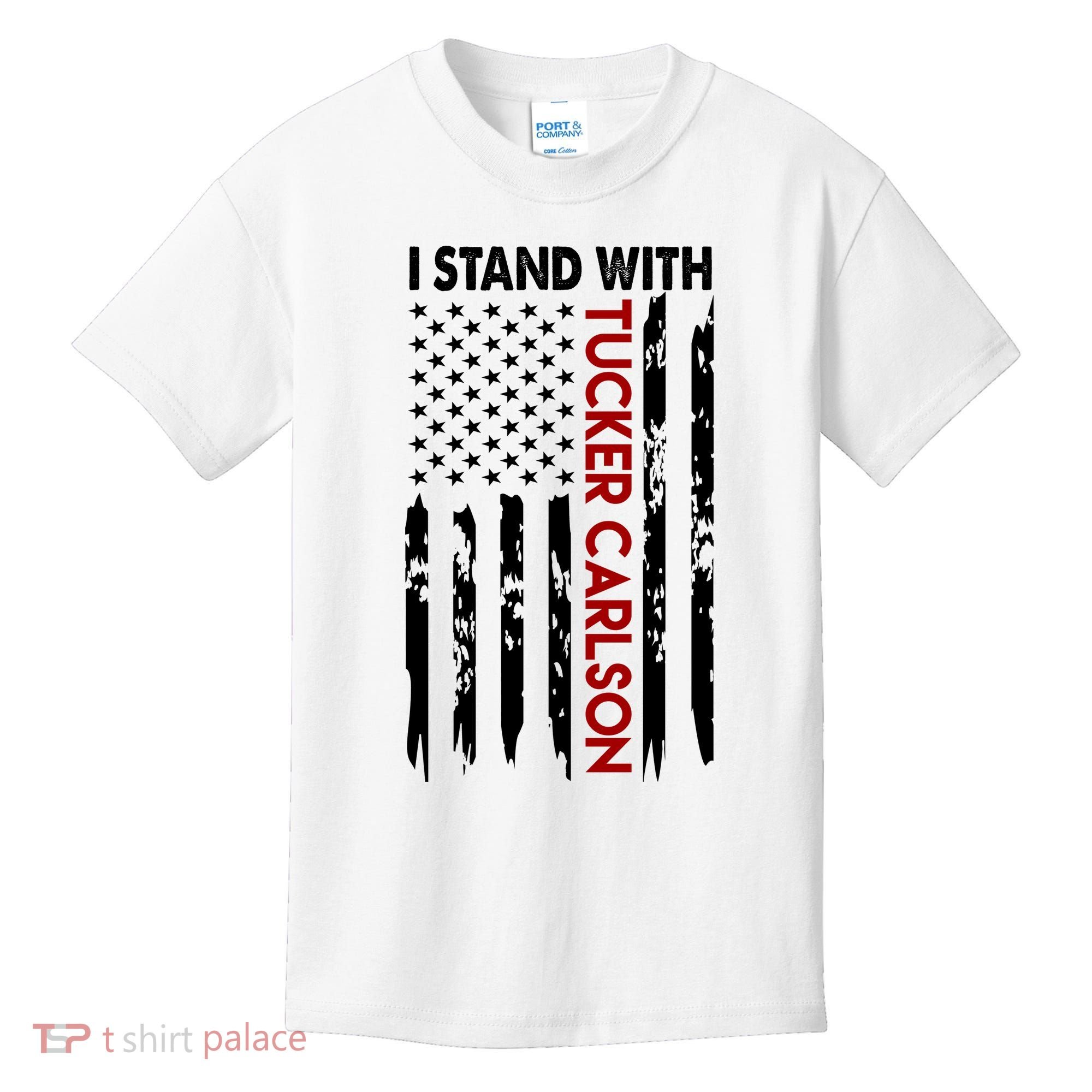 I Stand With Tucker Carlson American Flag Political Kids T-Shirt