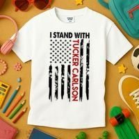 I Stand With Tucker Carlson American Flag Political Kids T-Shirt thumb 3