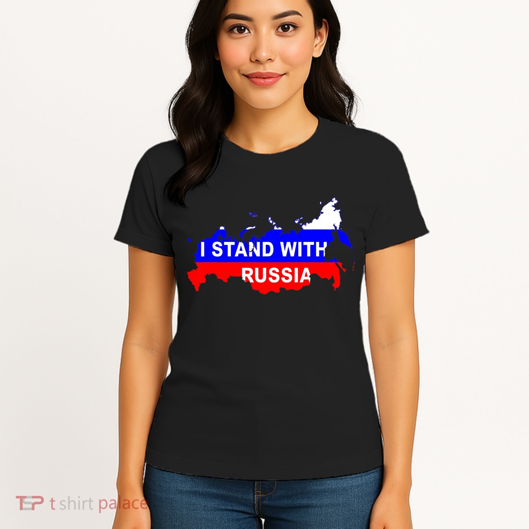 I Stand With Russia Support Russia Russian Flag Women's T-Shirt