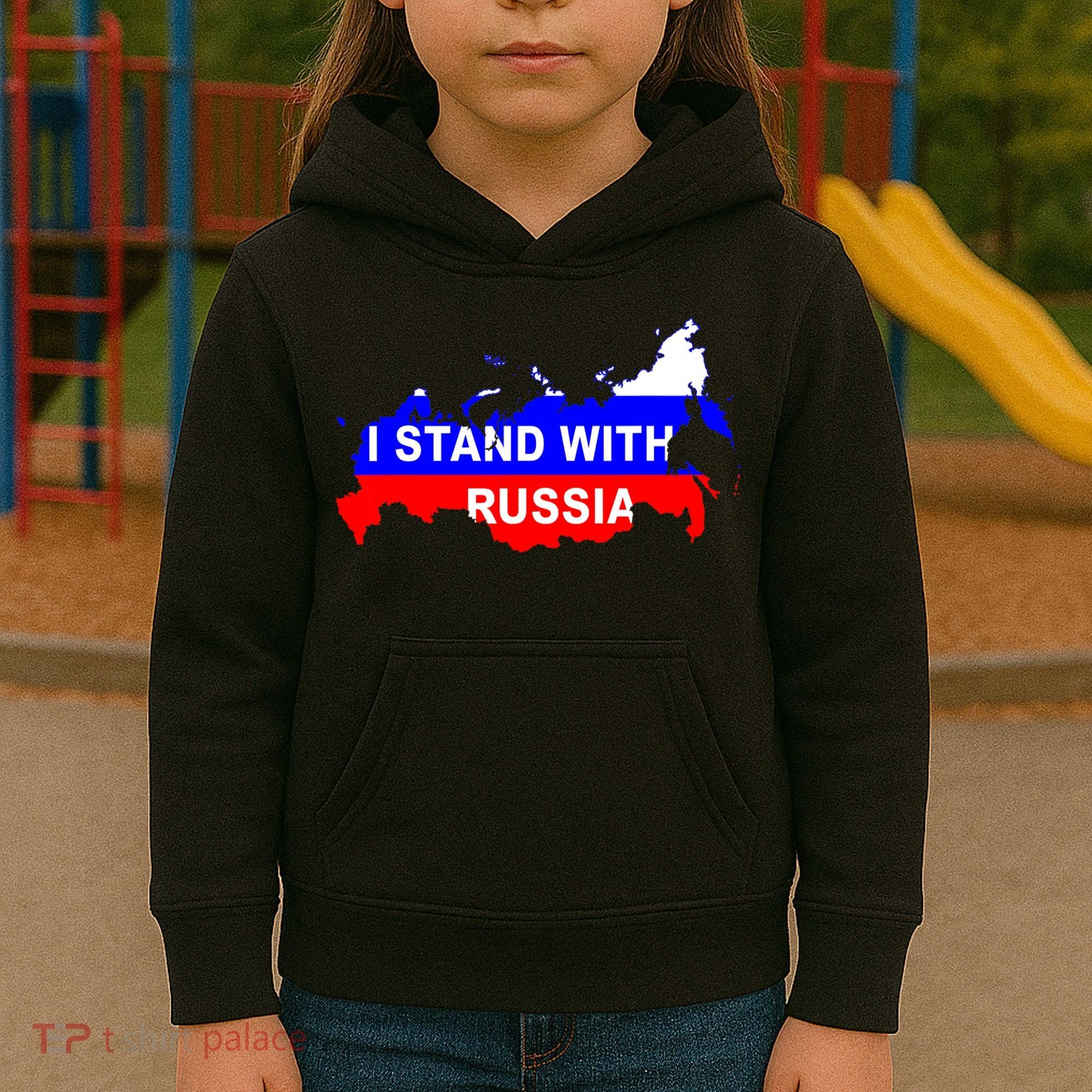 I Stand With Russia Support Russia Russian Flag Kids Hoodie