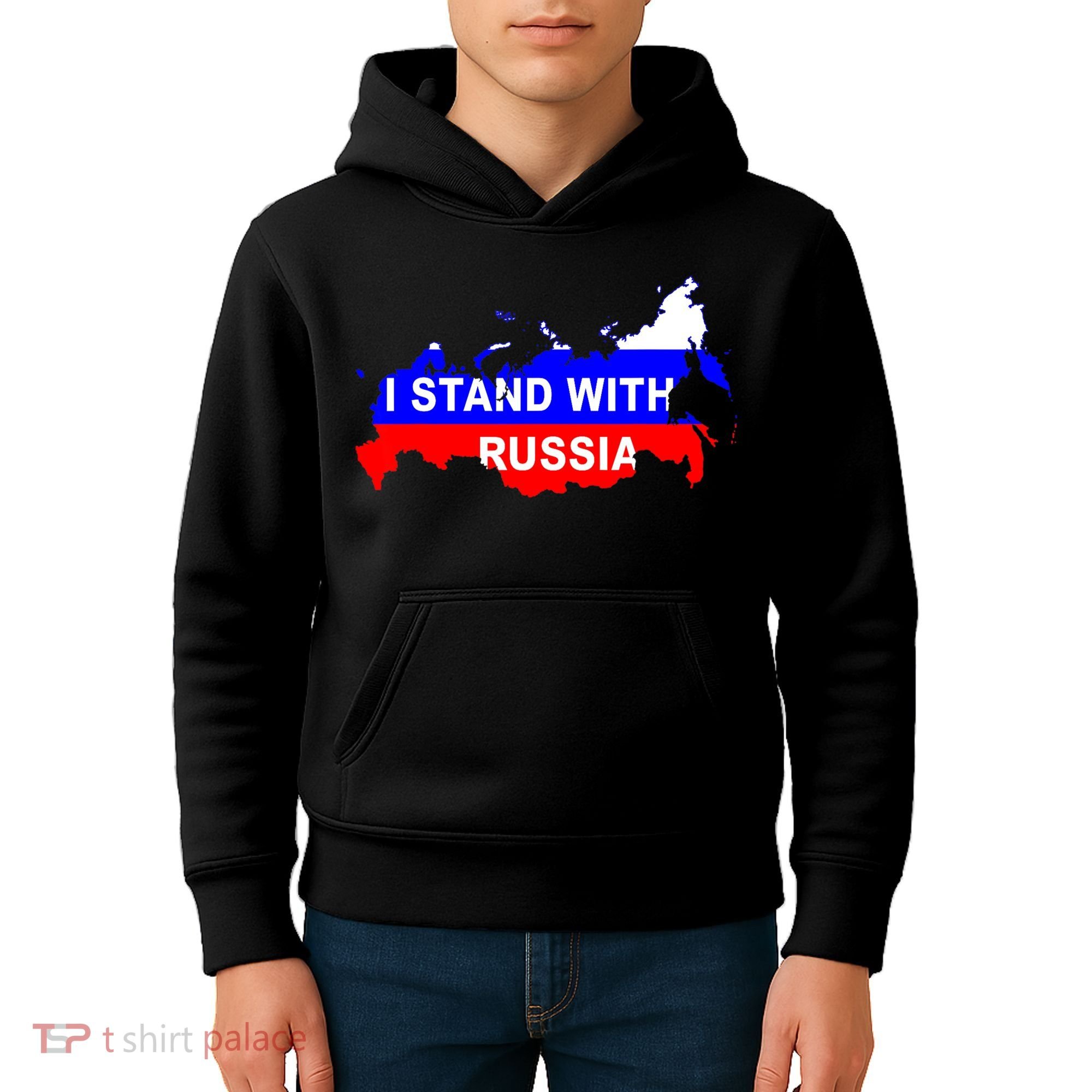 I Stand With Russia Support Russia Russian Flag Kids Hoodie