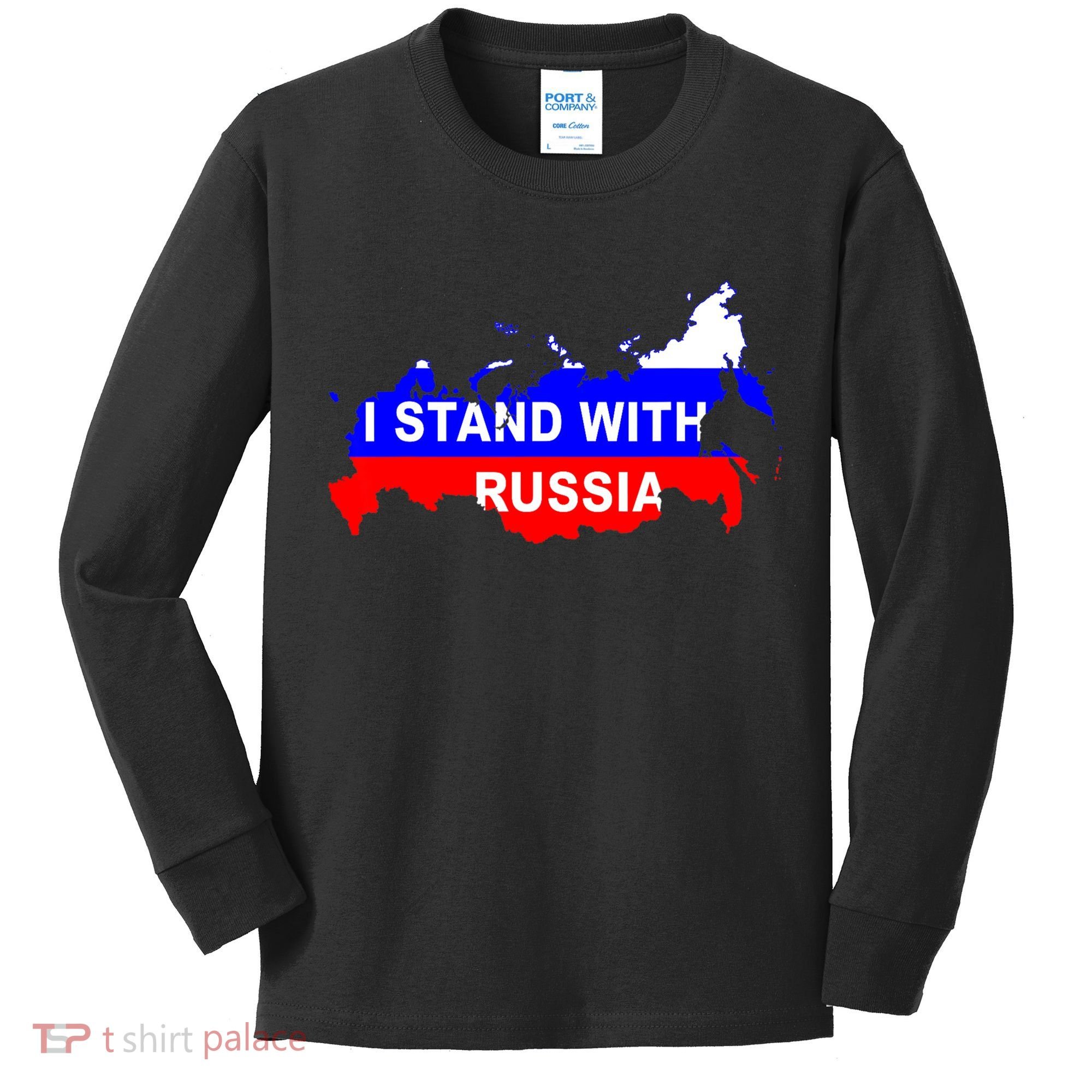 I Stand With Russia Support Russia Russian Flag Kids Long Sleeve Shirt