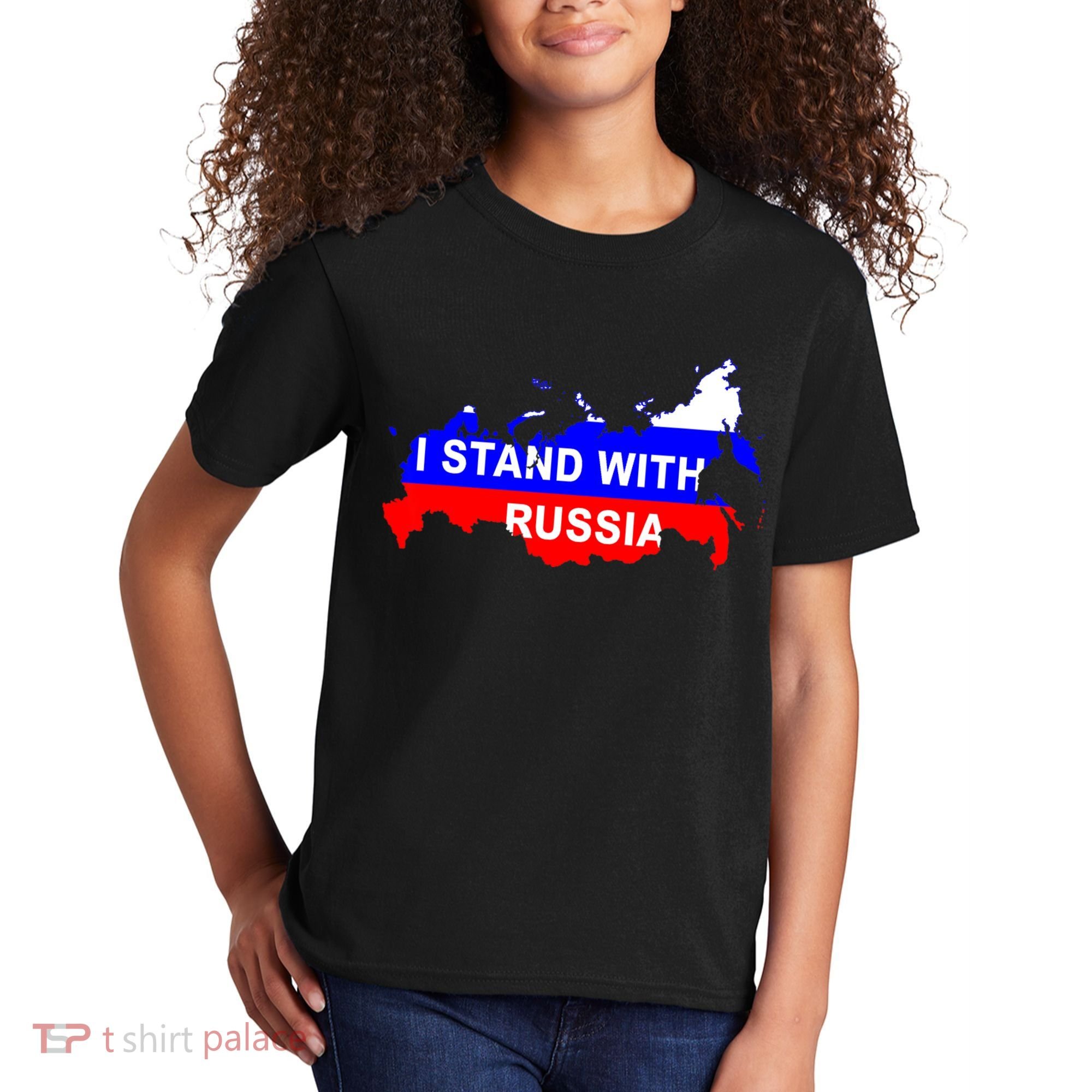 I Stand With Russia Support Russia Russian Flag Kids T-Shirt
