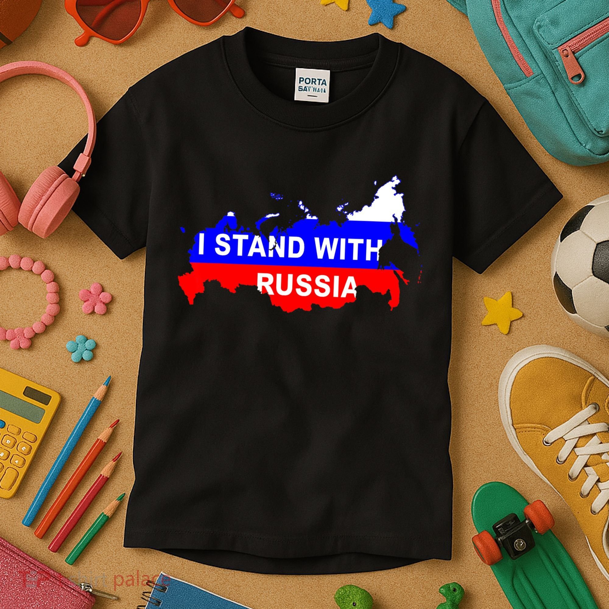 I Stand With Russia Support Russia Russian Flag Kids T-Shirt