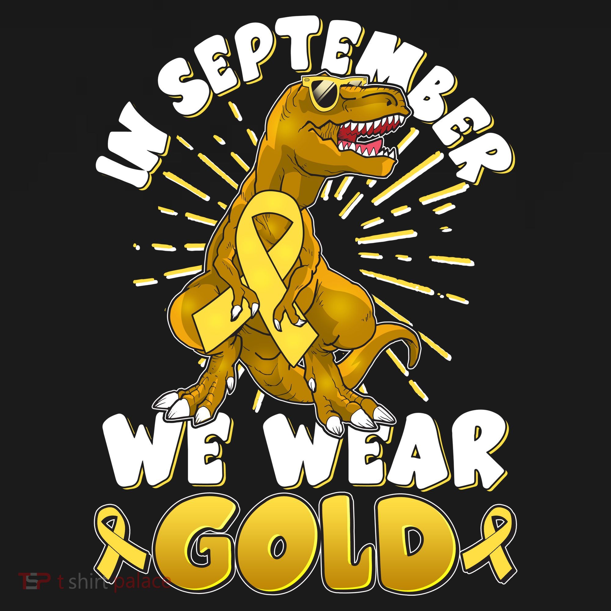 In September We Wear Gold Trex Dinosaur Childhood Cancer Awareness Women's Tank Top