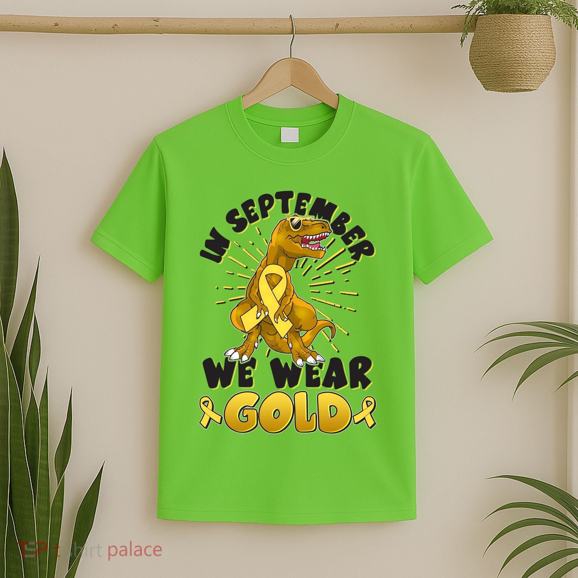 In September We Wear Gold Trex Dinosaur Childhood Cancer Awareness T-Shirt