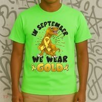 In September We Wear Gold Trex Dinosaur Childhood Cancer Awareness T-Shirt thumb 3