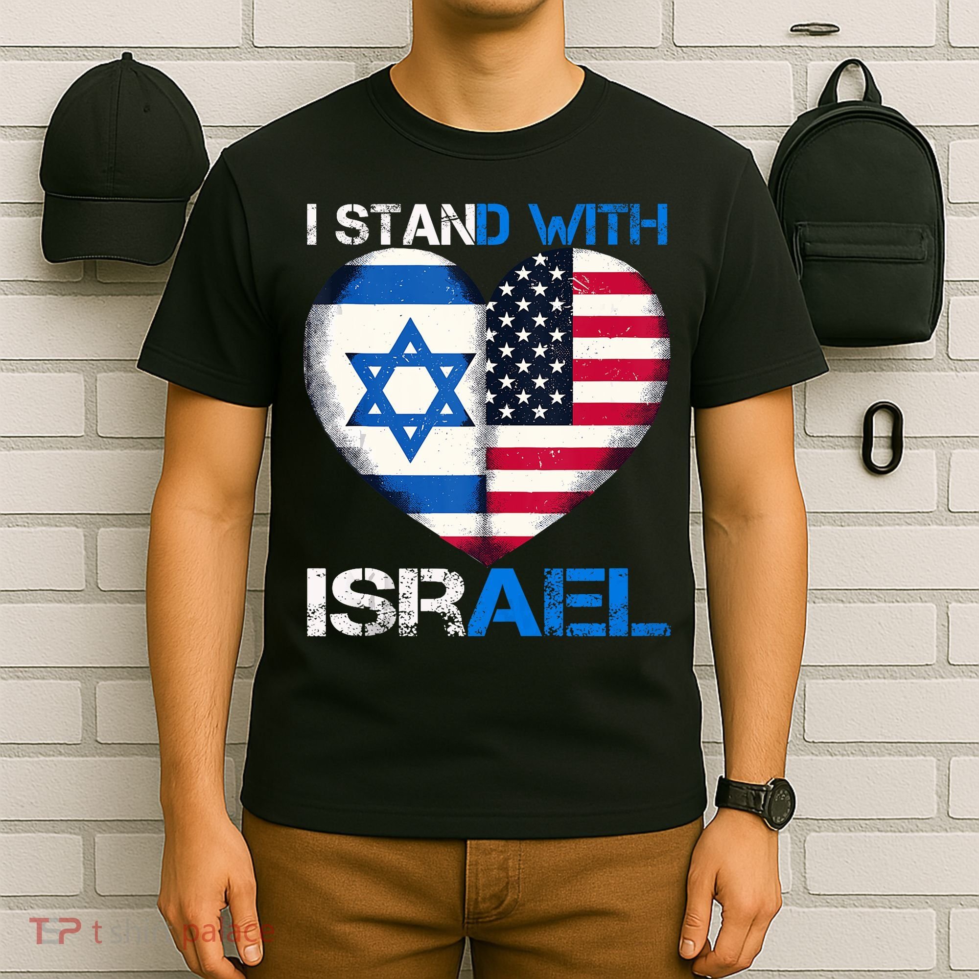 I Stand With Israel Us Support Love Israeli Brotherhood Flag Heart T-Shirt
