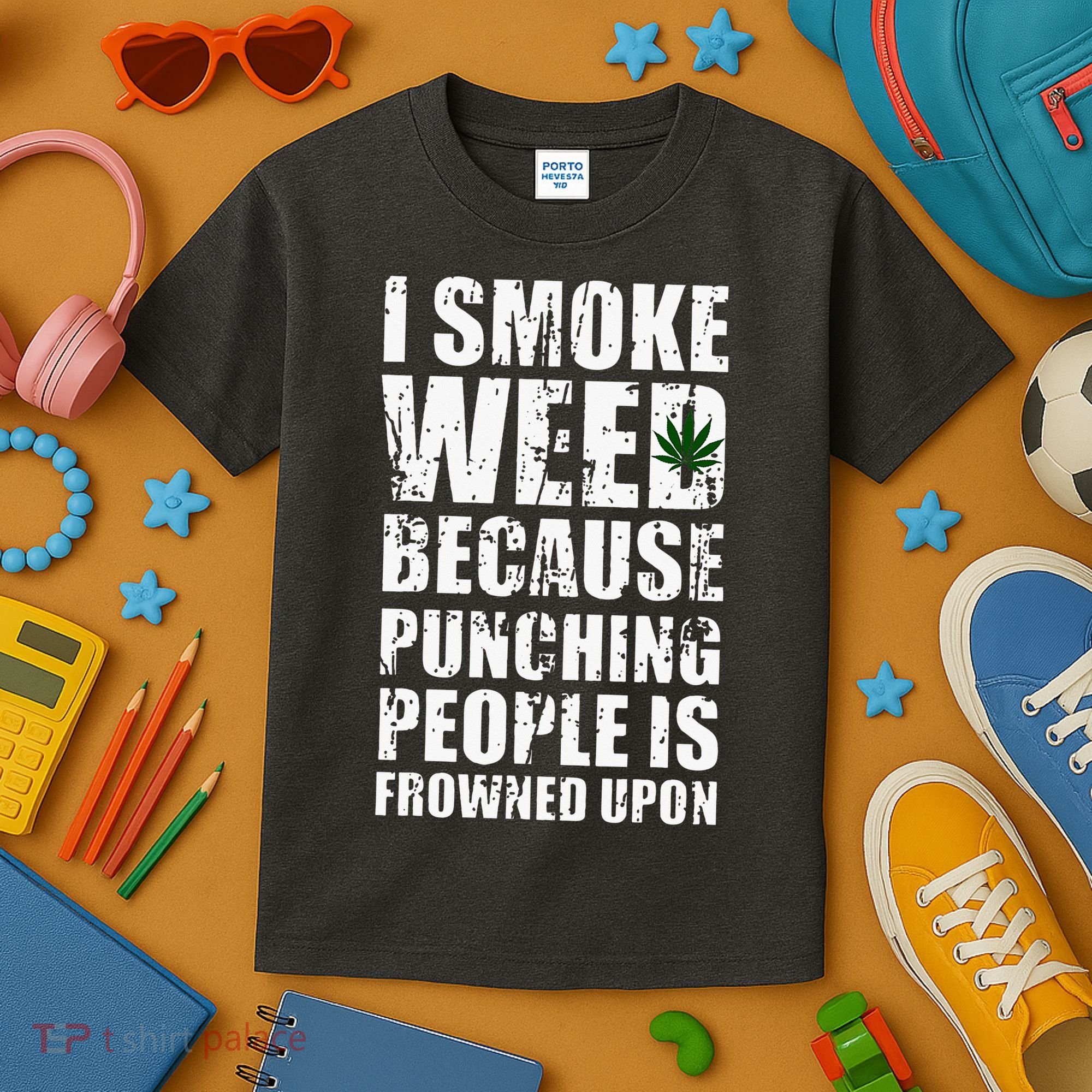 I Smoke Weed Because Punching People Is Frowned Upon Kids T-Shirt