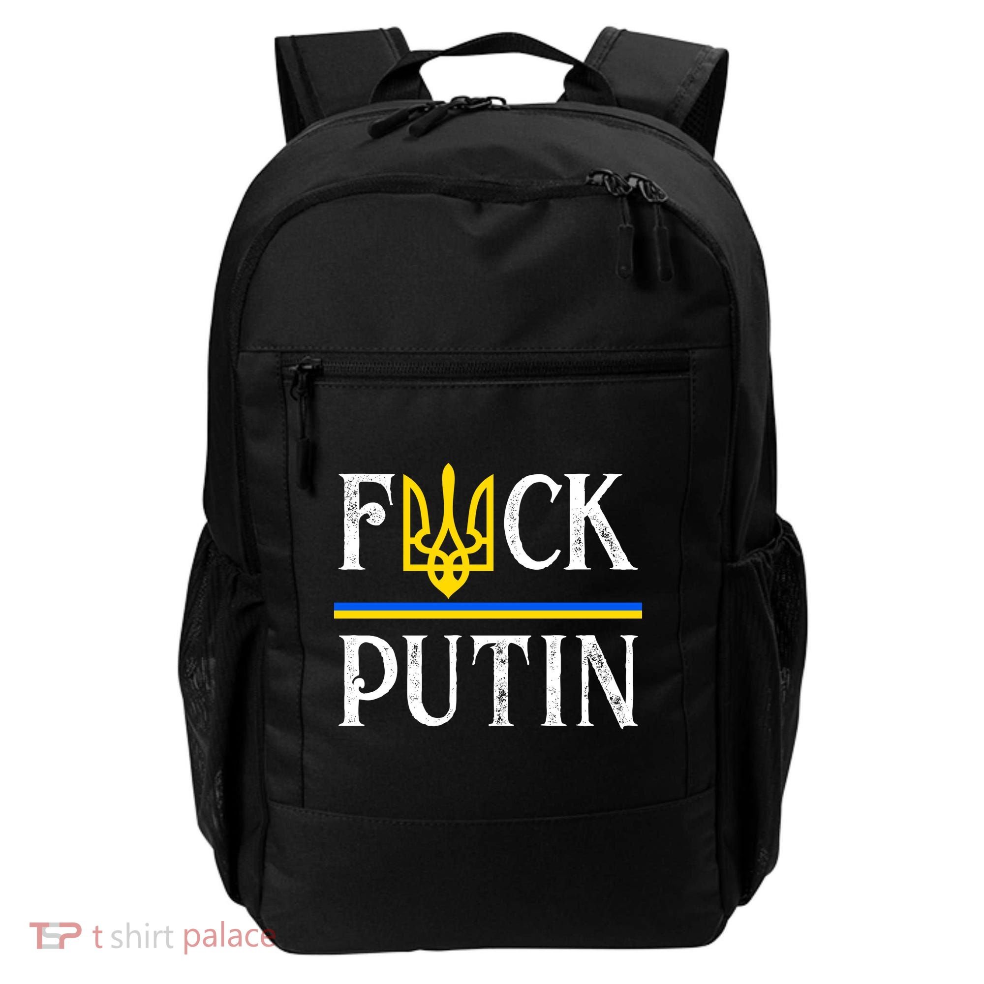 I Stand With Ukraine Flag Logo Trident Funny Anti Putin Backpack