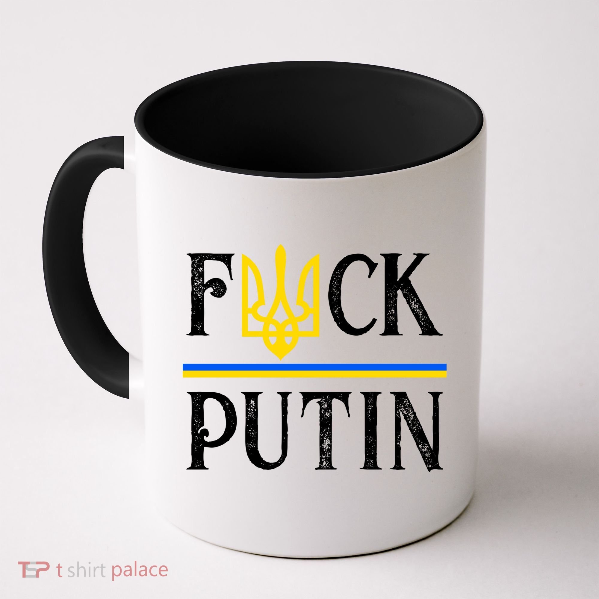 I Stand With Ukraine Flag Logo Trident Funny Anti Putin Coffee Mug