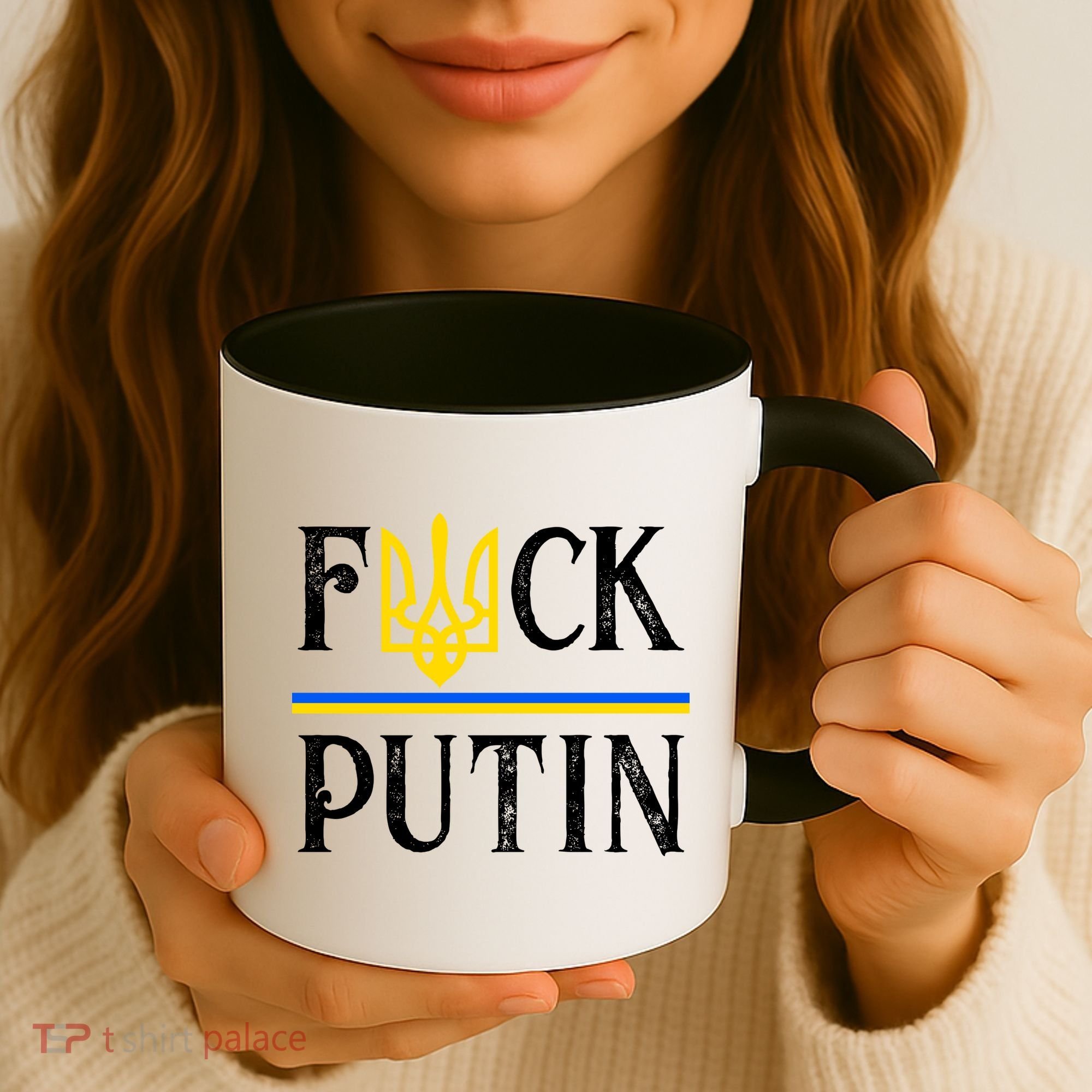 I Stand With Ukraine Flag Logo Trident Funny Anti Putin Coffee Mug