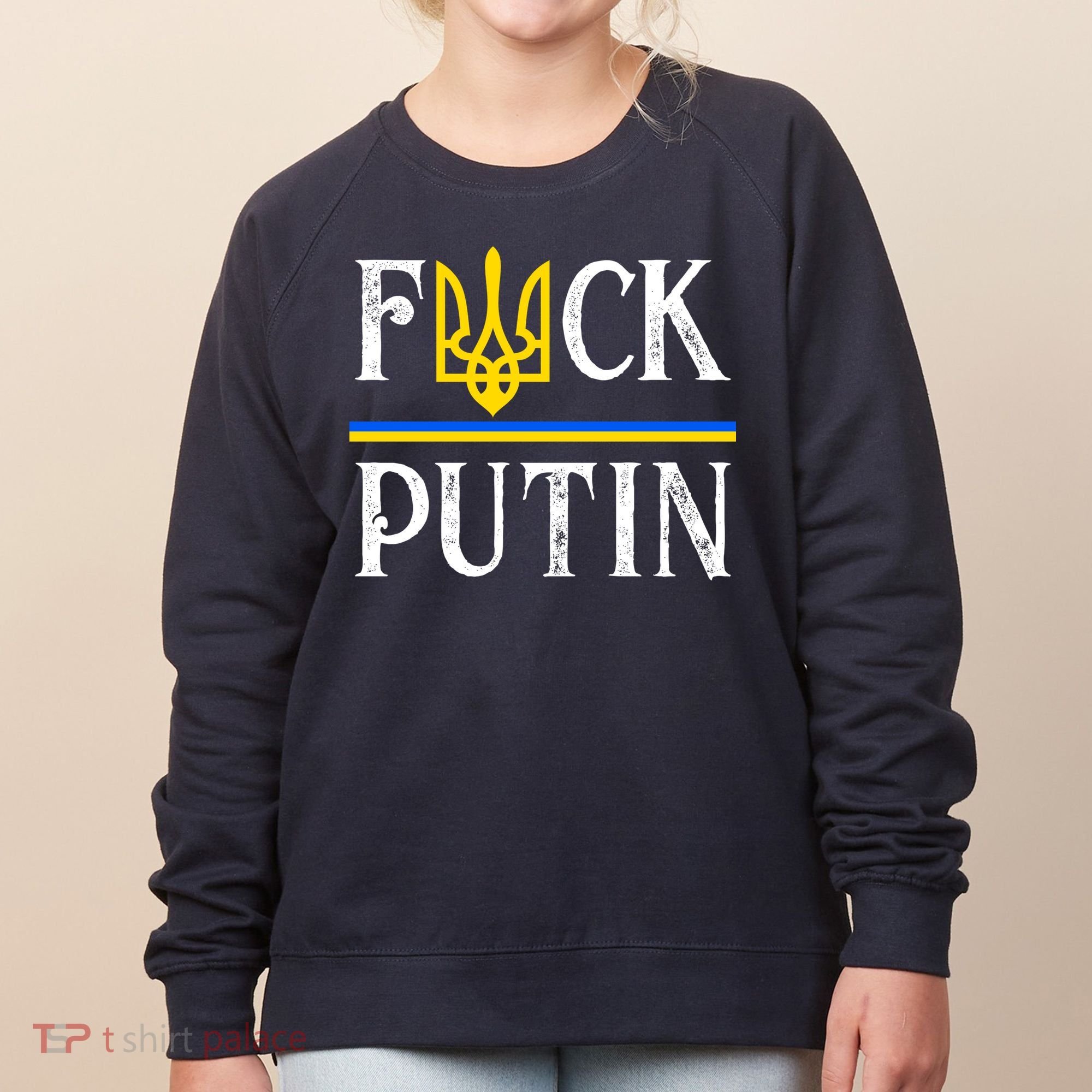 I Stand With Ukraine Flag Logo Trident Funny Anti Putin Women's Sweatshirt