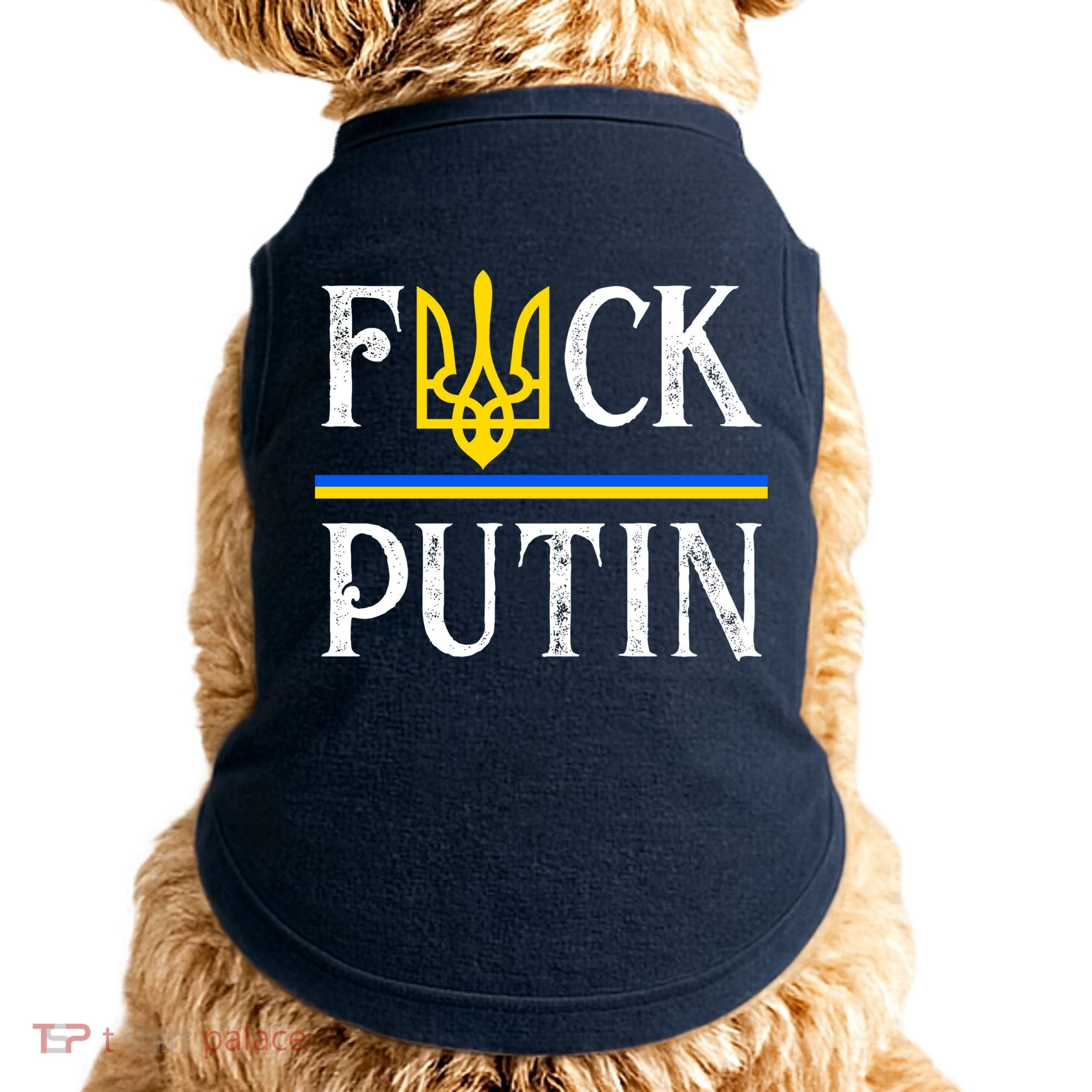 I Stand With Ukraine Flag Logo Trident Funny Anti Putin Doggie Tank