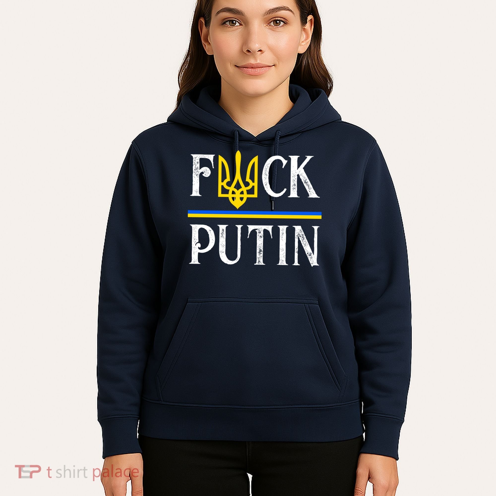 I Stand With Ukraine Flag Logo Trident Funny Anti Putin Hoodie