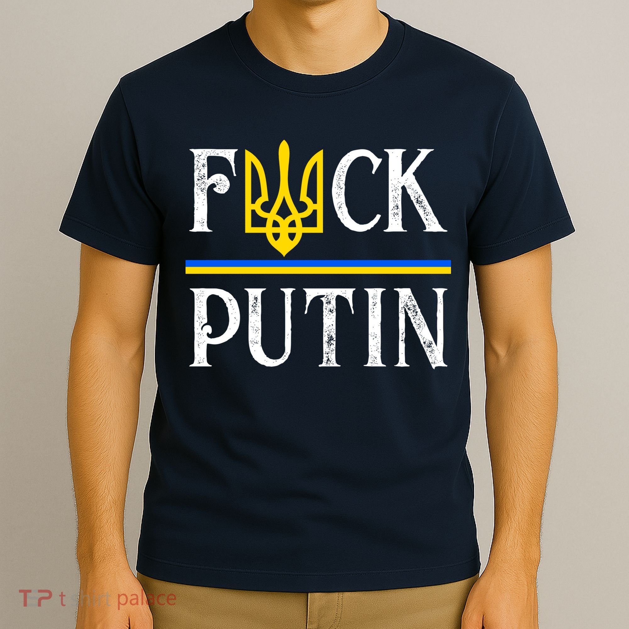 I Stand With Ukraine Flag Logo Trident Funny Anti Putin T-Shirt