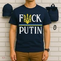 I Stand With Ukraine Flag Logo Trident Funny Anti Putin T-Shirt thumb 6
