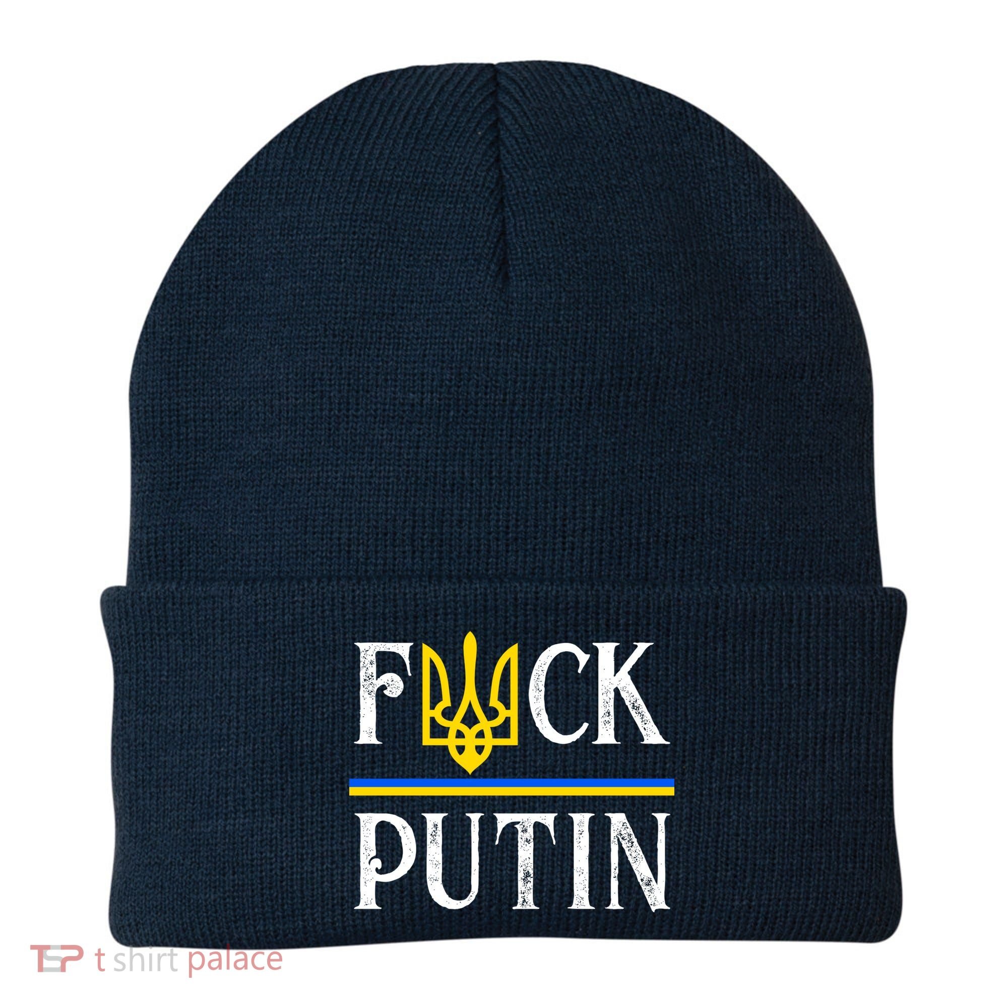 I Stand With Ukraine Flag Logo Trident Funny Anti Putin Beanie