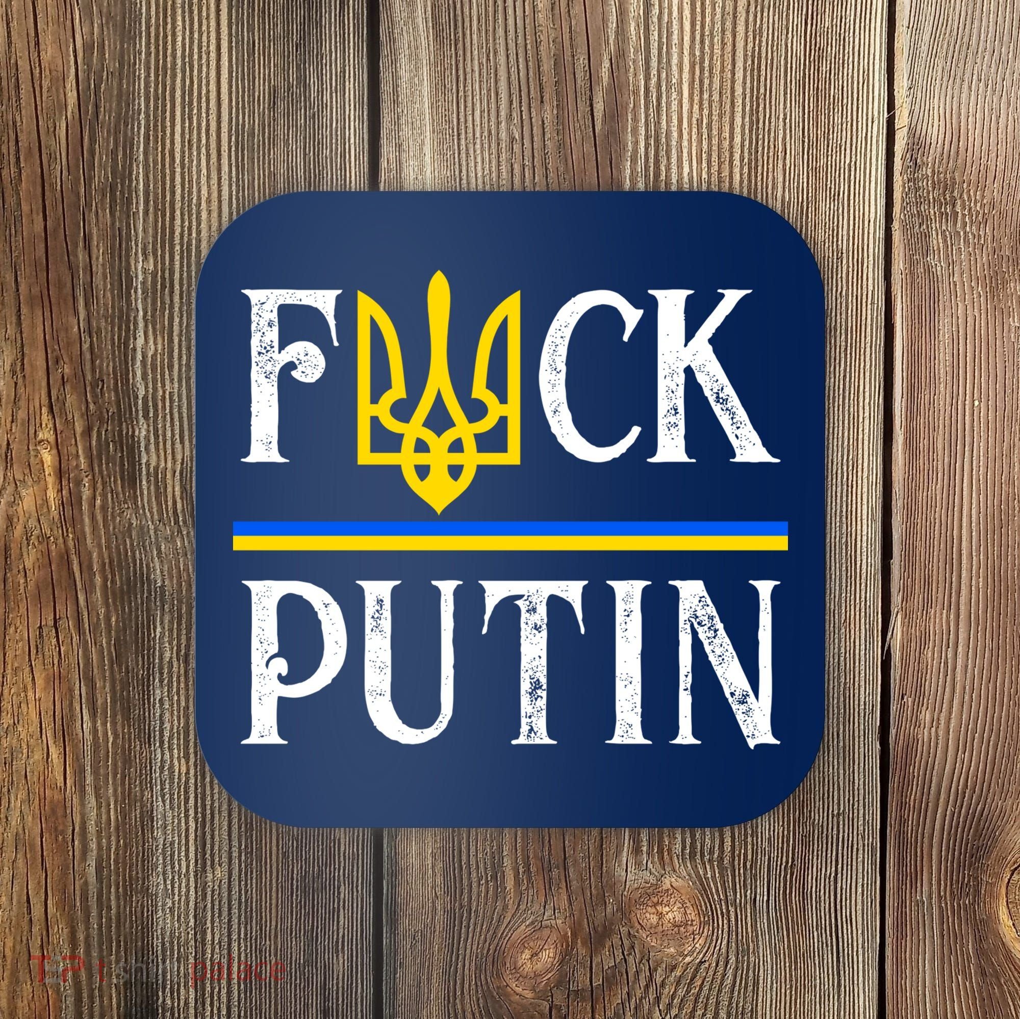 I Stand With Ukraine Flag Logo Trident Funny Anti Putin Coaster