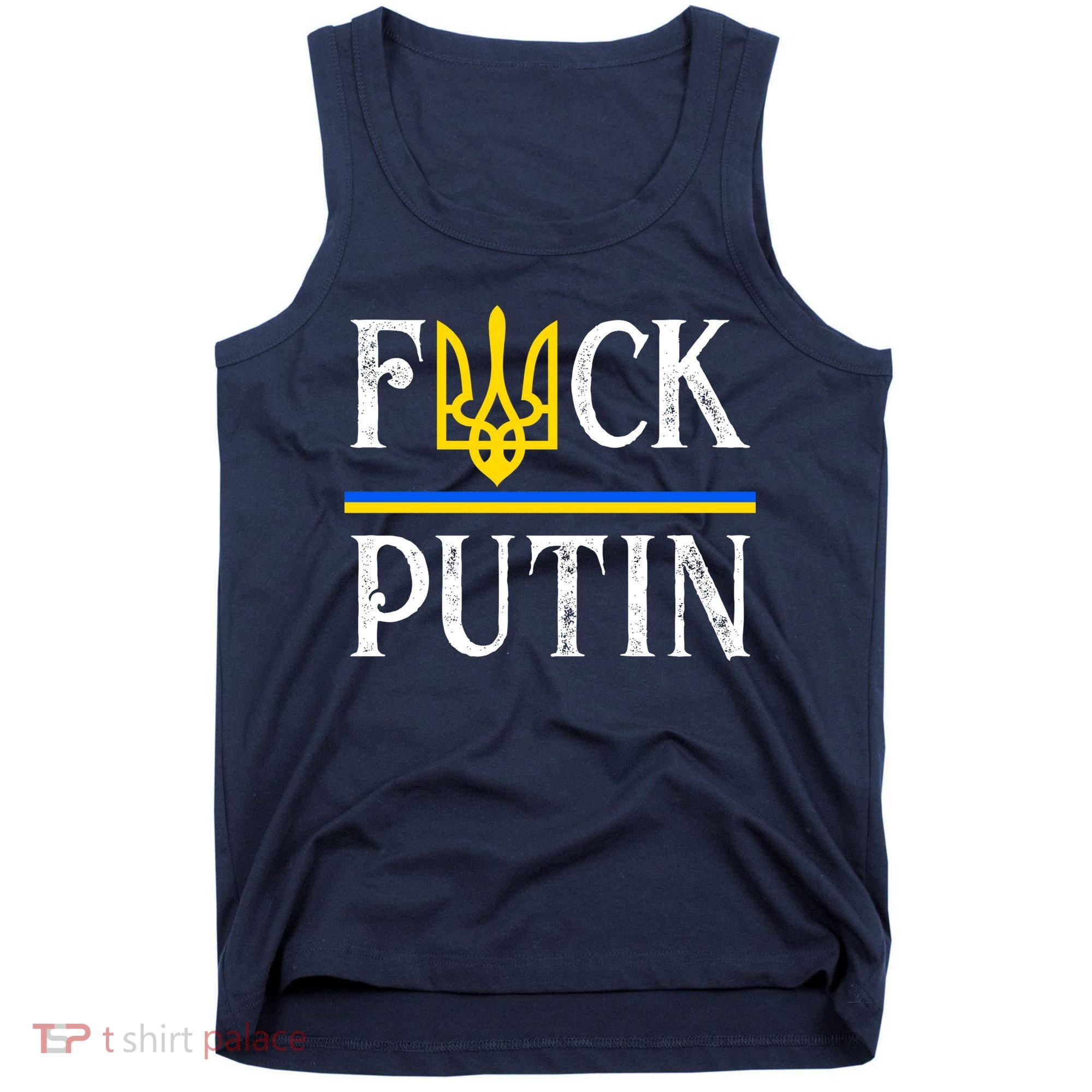 I Stand With Ukraine Flag Logo Trident Funny Anti Putin Tank Top