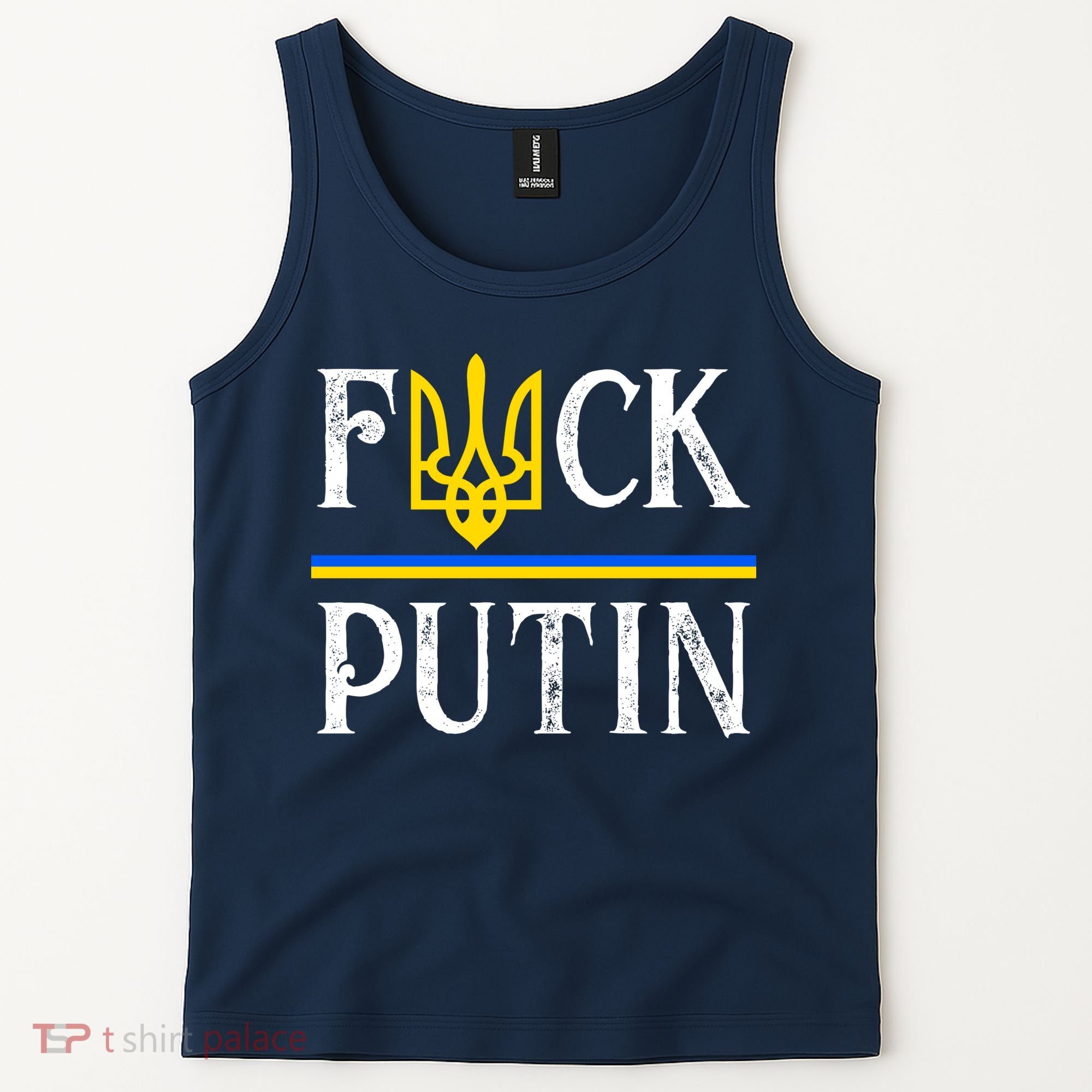 I Stand With Ukraine Flag Logo Trident Funny Anti Putin Tank Top
