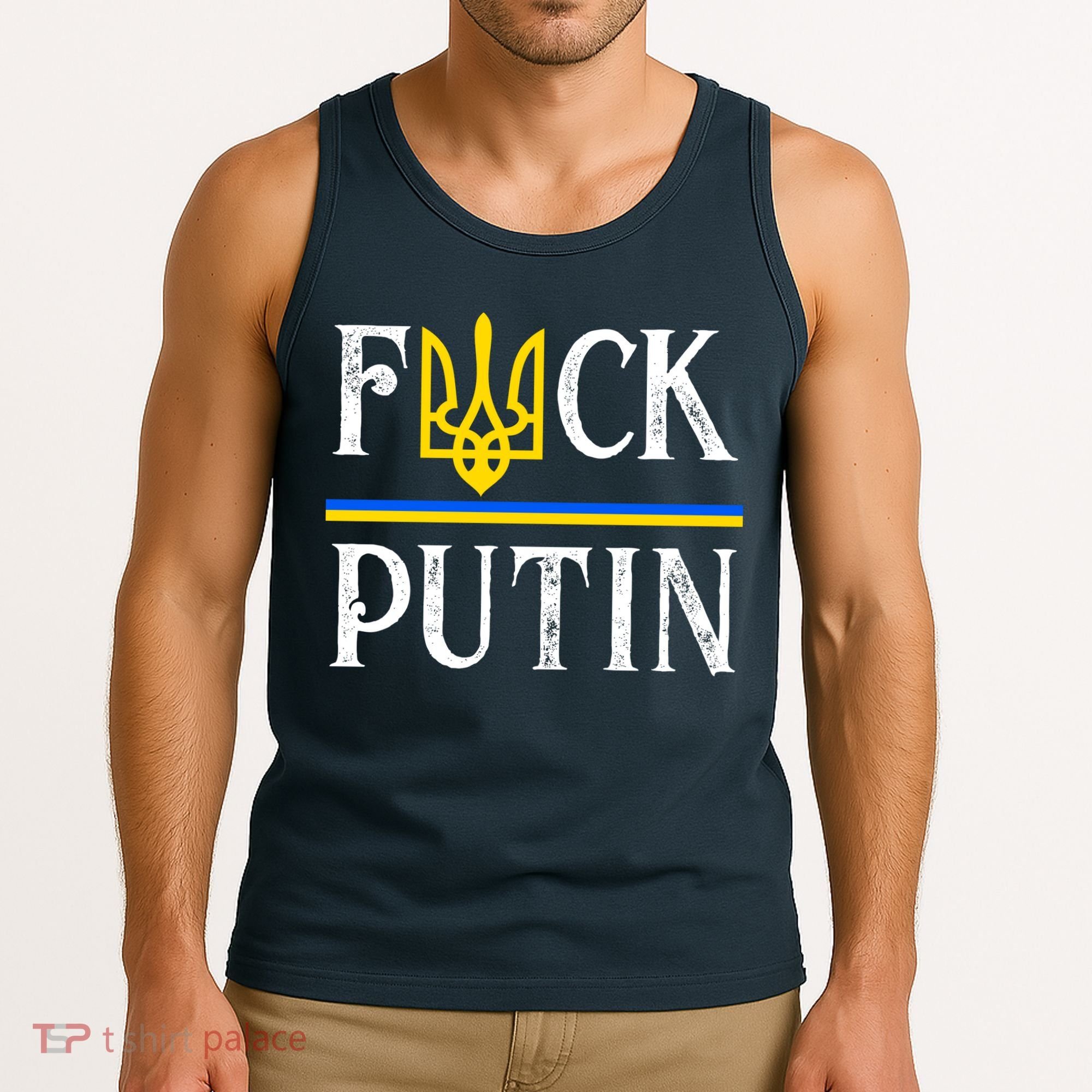 I Stand With Ukraine Flag Logo Trident Funny Anti Putin Tank Top